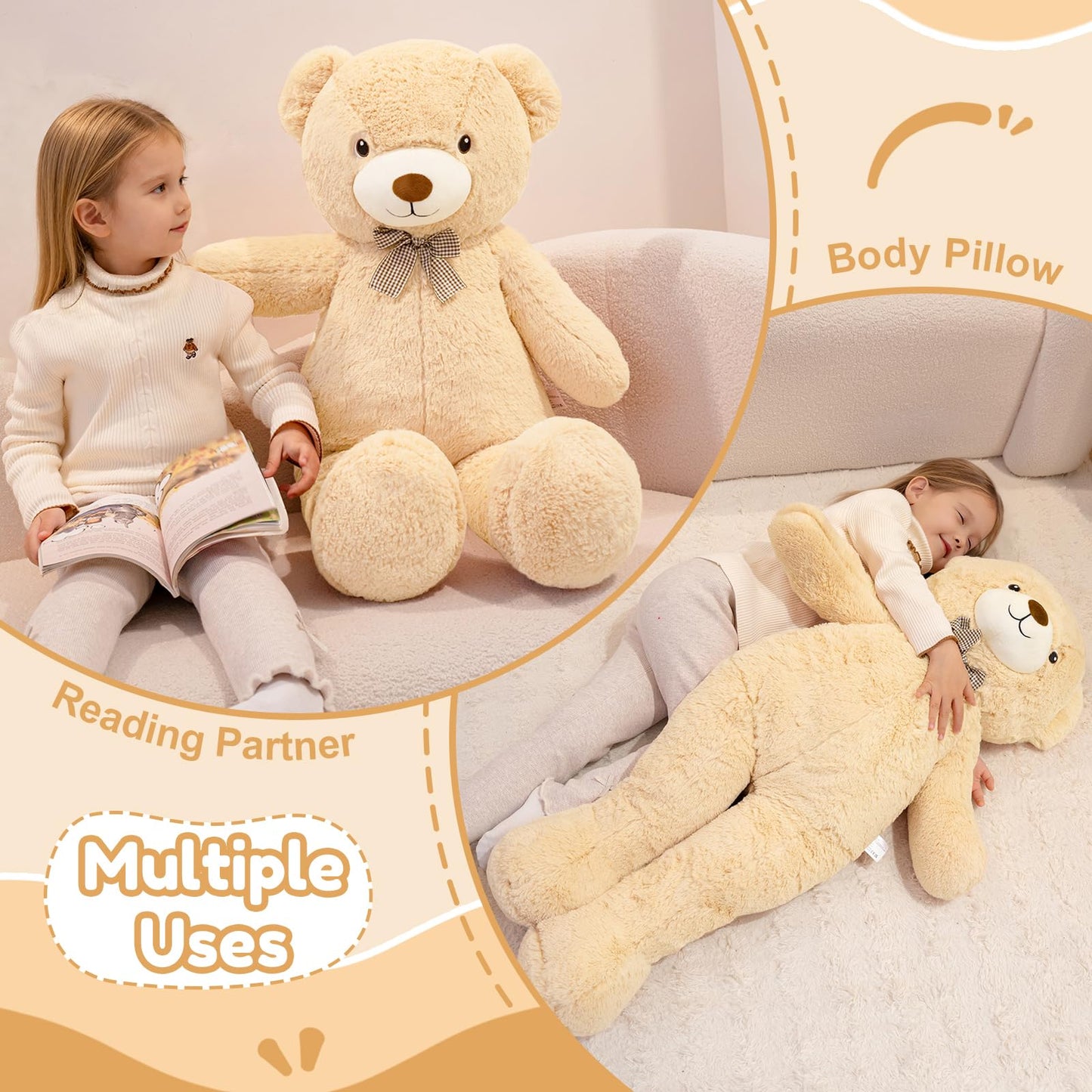 SQEQE Giant Teddy Bear Stuffed Animals 39 in, Large Teddy Bear Plush for Kids Adults, Cute Huge Plushies for Birthday Valentine's Gift