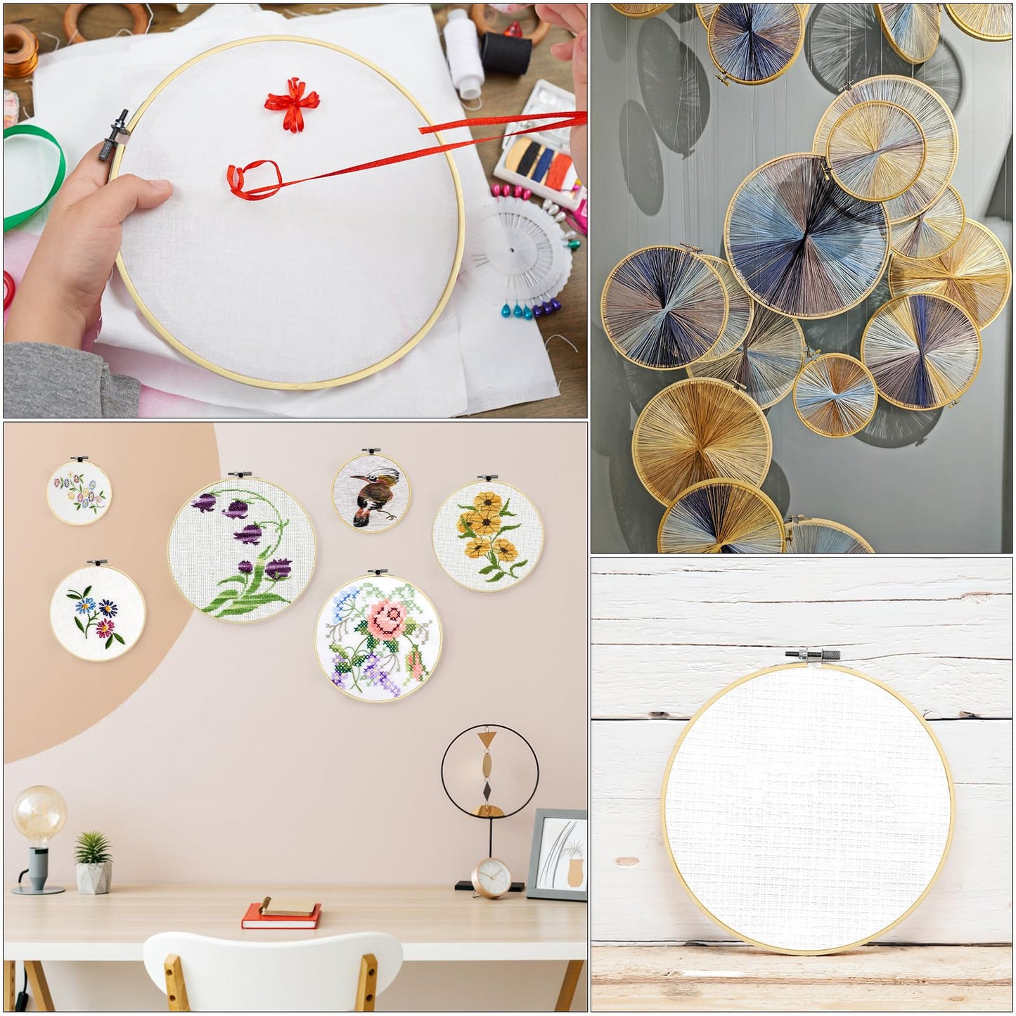 Faylapa Embroidery Hoops Set 7inch Adjustable Bamboo Circle Cross Stitch Hoop Round Ring,for Embroidery,Cross Stitch (7In 16Pcs)
