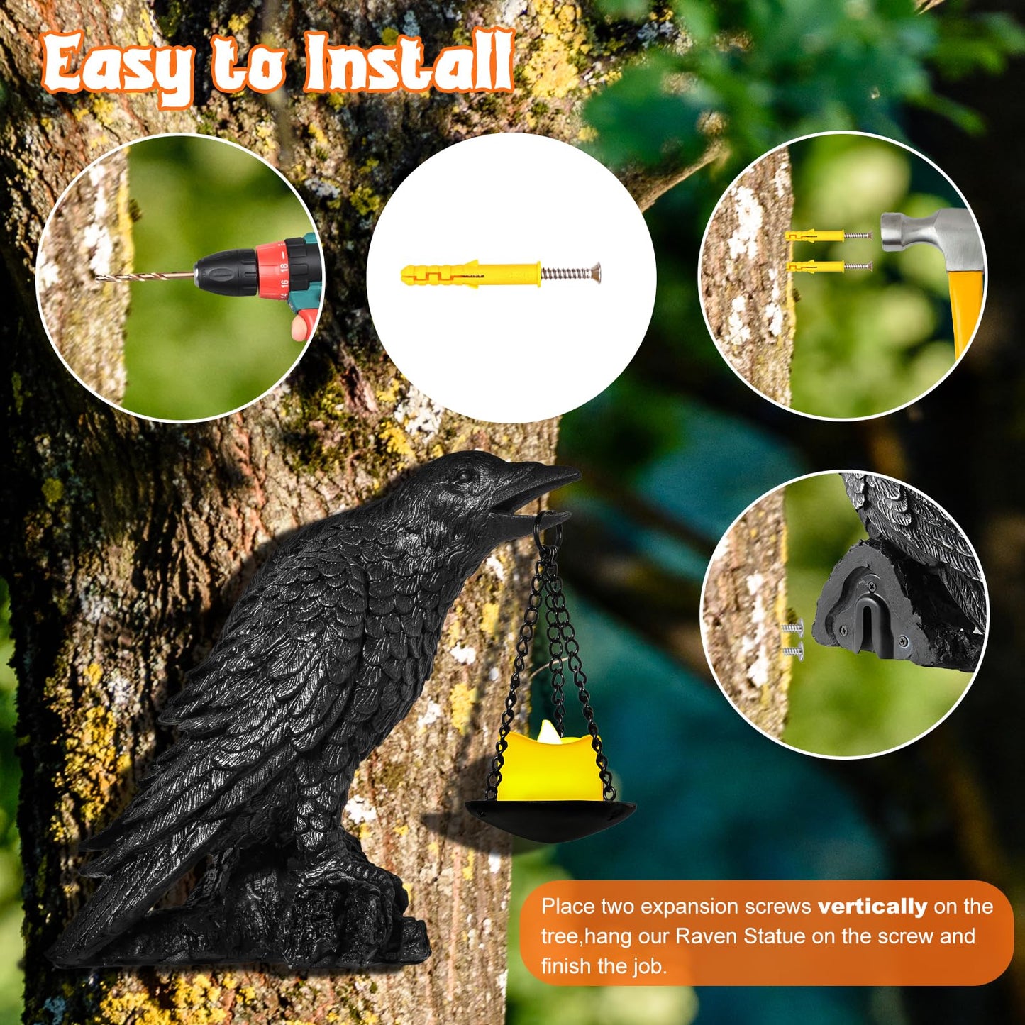 Gothic Crow Wall Art Decor Outdoor Wall Sconce Raven lamp Table Candle Holder Halloween Wall Decor for Patio Garden Bedroom Resin Tealight Statue Black