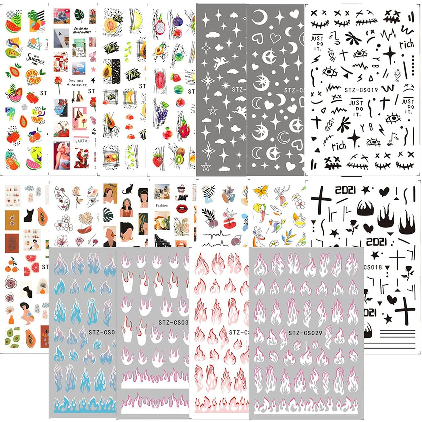 30 Sheets White Nail Stickers and 188 Sheets Colorful Nail Stickers