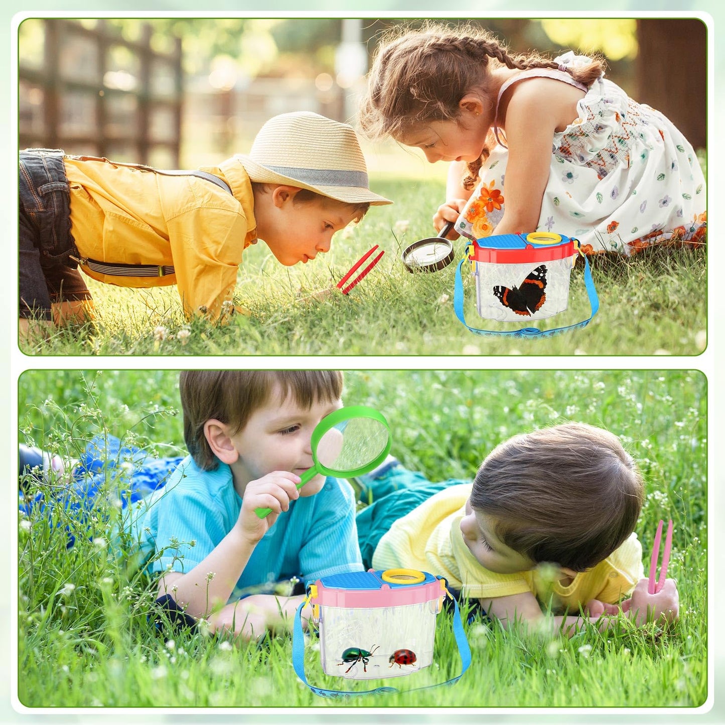 Halloscume 4 Pack Insect Bug Viewer Kit for Kids with Tweezers Explorer Outdoor Set Bug Catcher Containers for Insects Magnifying Insect Box Observation Science Nature Exploration Collecting(Bright)