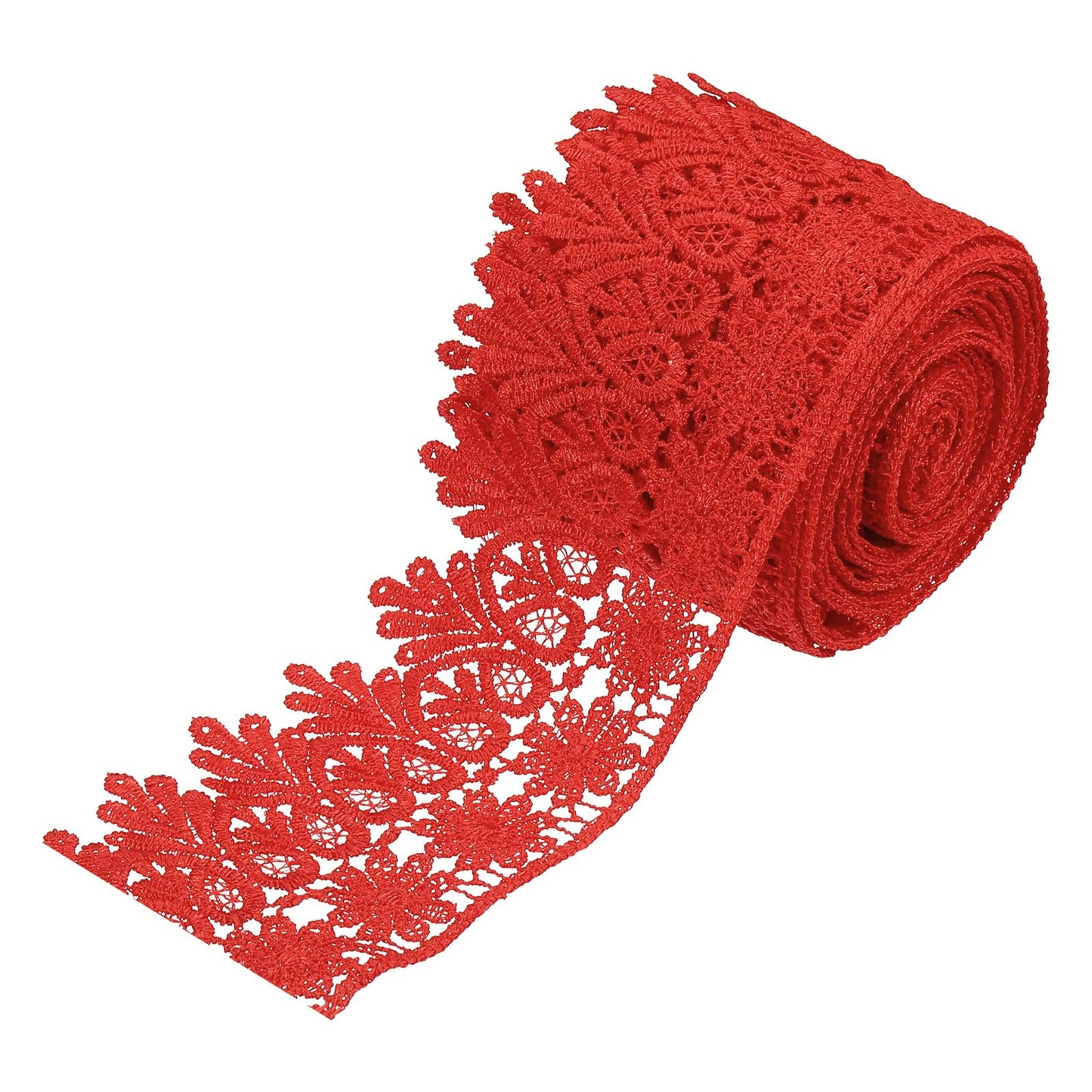 MECCANIXITY 3 Inch Wide 5 Yard Lace Ribbon Floral Pattern Red Embroidered Lace Trim Ribbon for Sewing Making, and DIY Crafts, Gift Wrapping, Wedding Decor