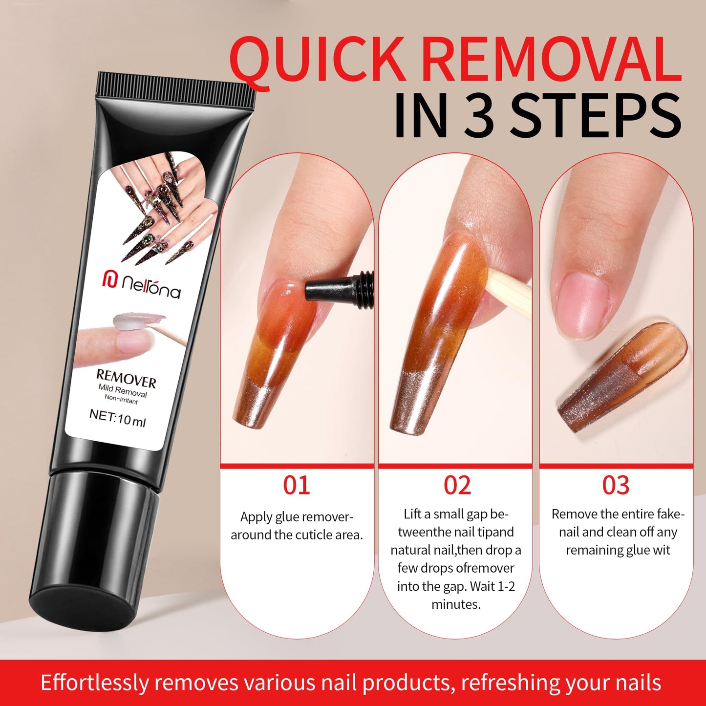 Semi Solid Nail Glue 10ml 2 Pack for Press On Nails with 10ml Remover Kit Nail Tips Glue Gel - No Lamp Needed Quick Drying Long Lasting 30+ Days for Fake Acrylic Nails