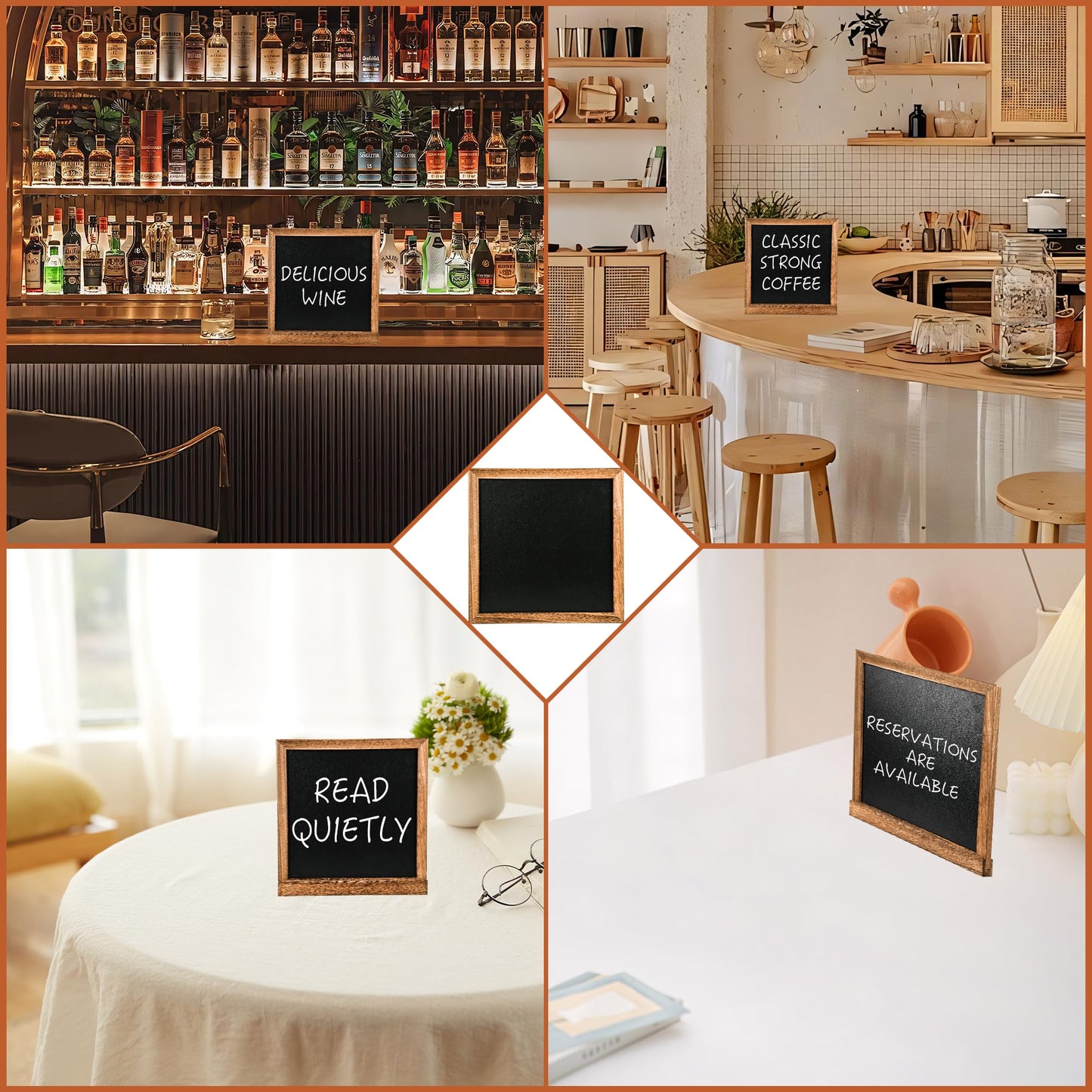 10" x 10" Double Sided Chalkboard Sign with Stand, Small Chalk Board Blackboard Wood Frame Felt Letter Board with 12 Chalk Markers and 340 Letters (Brown)