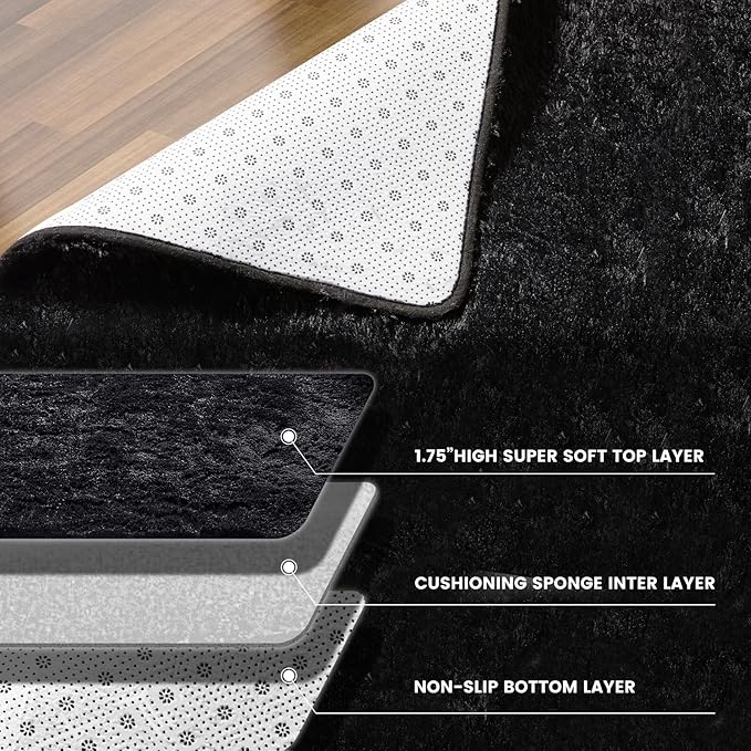 8x10 Feet Large Area Rug, Shag Fluffy Bedroom Carpet, Soft Rugs for Nursery, Furry Rugs for Girls Boys Kids Room, Extra Large Fuzzy Rug, Shag Carpet, Black