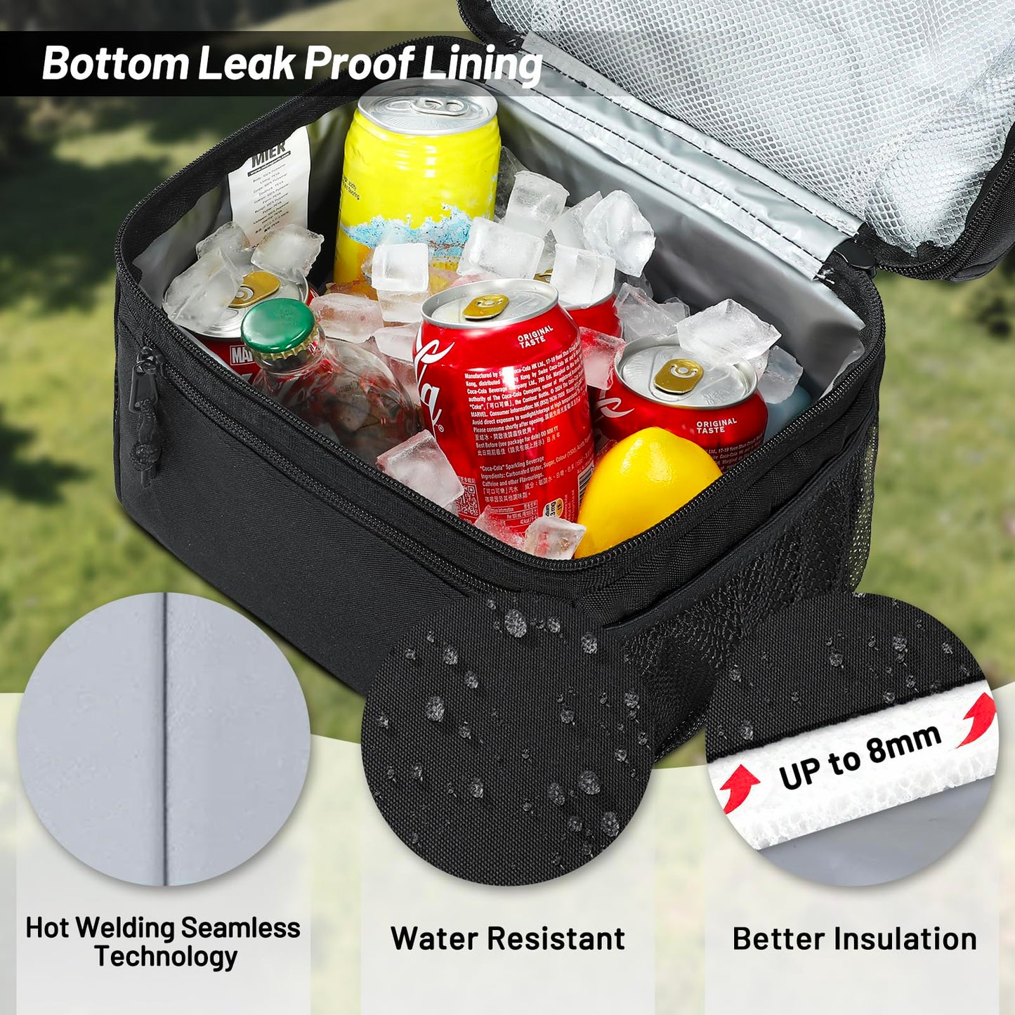 MIER Insulated Lunch Box Dual Compartment Lunch Bag Leakproof Cooler for Men Women Adult Work, Black, Medium (Upgraded Extra-Tall Bottom Layer)