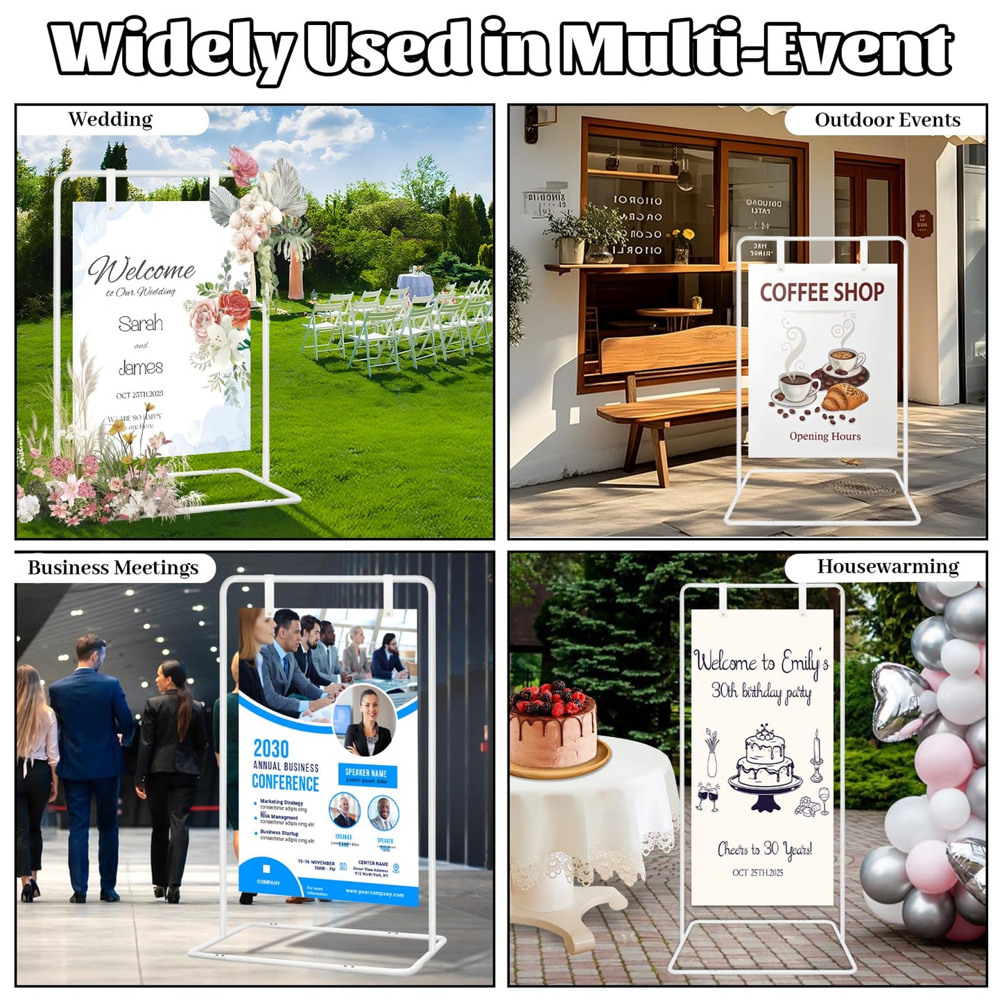 Jsngbse Adjustable Wedding Welcome Sign Stand with 2 Pair Hanging Straps, Welcome to Our Wedding Sign Holder Stand for Reception, Heavy Duty White Easel Stands for Sign Poster, Metal Floor Standing