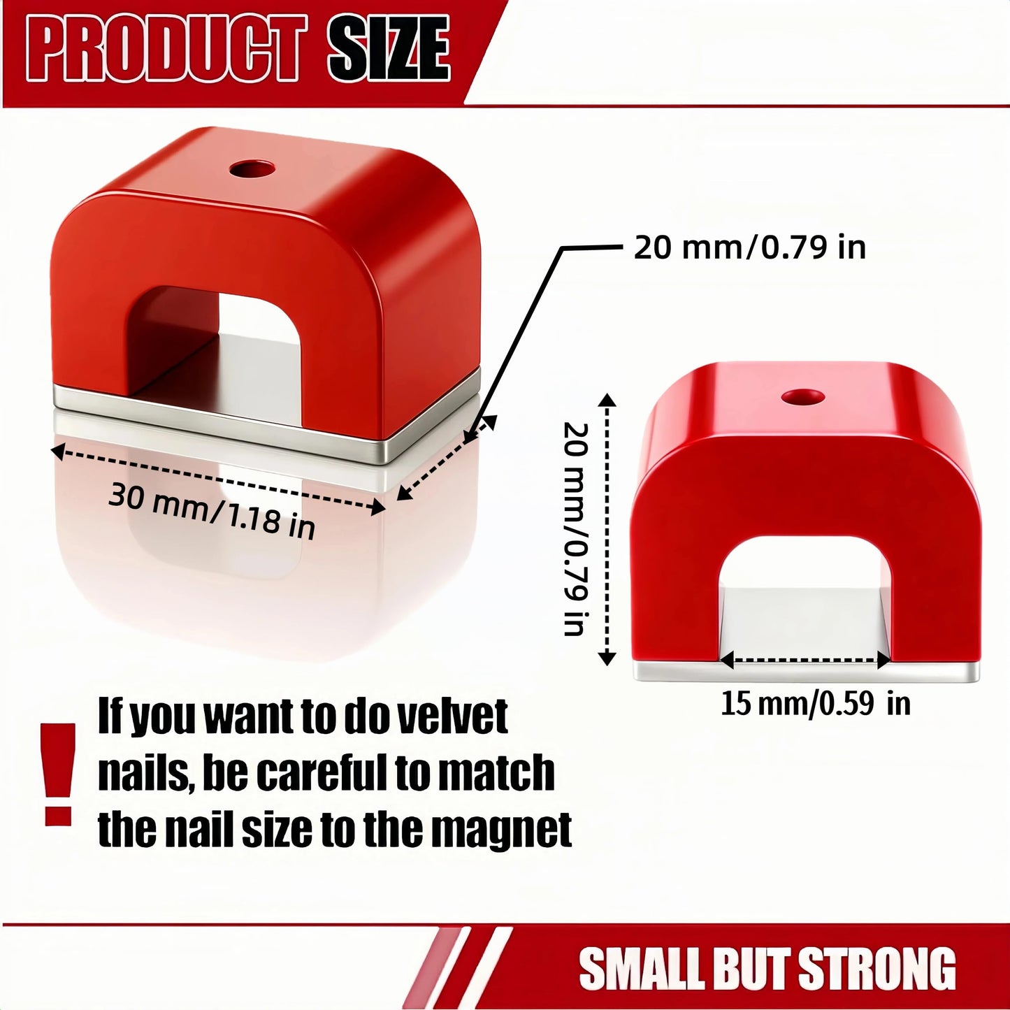 15Lb Pull Horseshoe Magnet for Nails – Alnico U-Shaped Lift Magnet with Removable Keeper, Red Heavy-Duty Nail Polish Magnet for Velvet Cat Eye Nails (Perfect for Small Fingers) & STEM Experiments