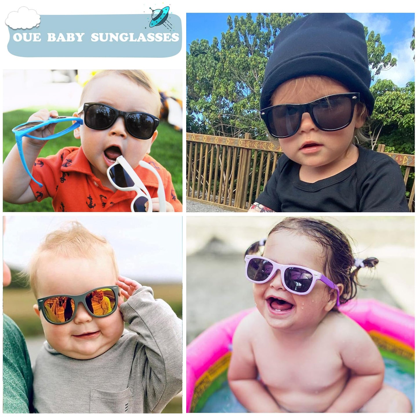 Hycredi Flexible Polarized Baby Sunglasses with Strap for Newborn Infant Boys Girls Age 0-24 Months-Matte Black/Grey +Black/Blue Mirrored