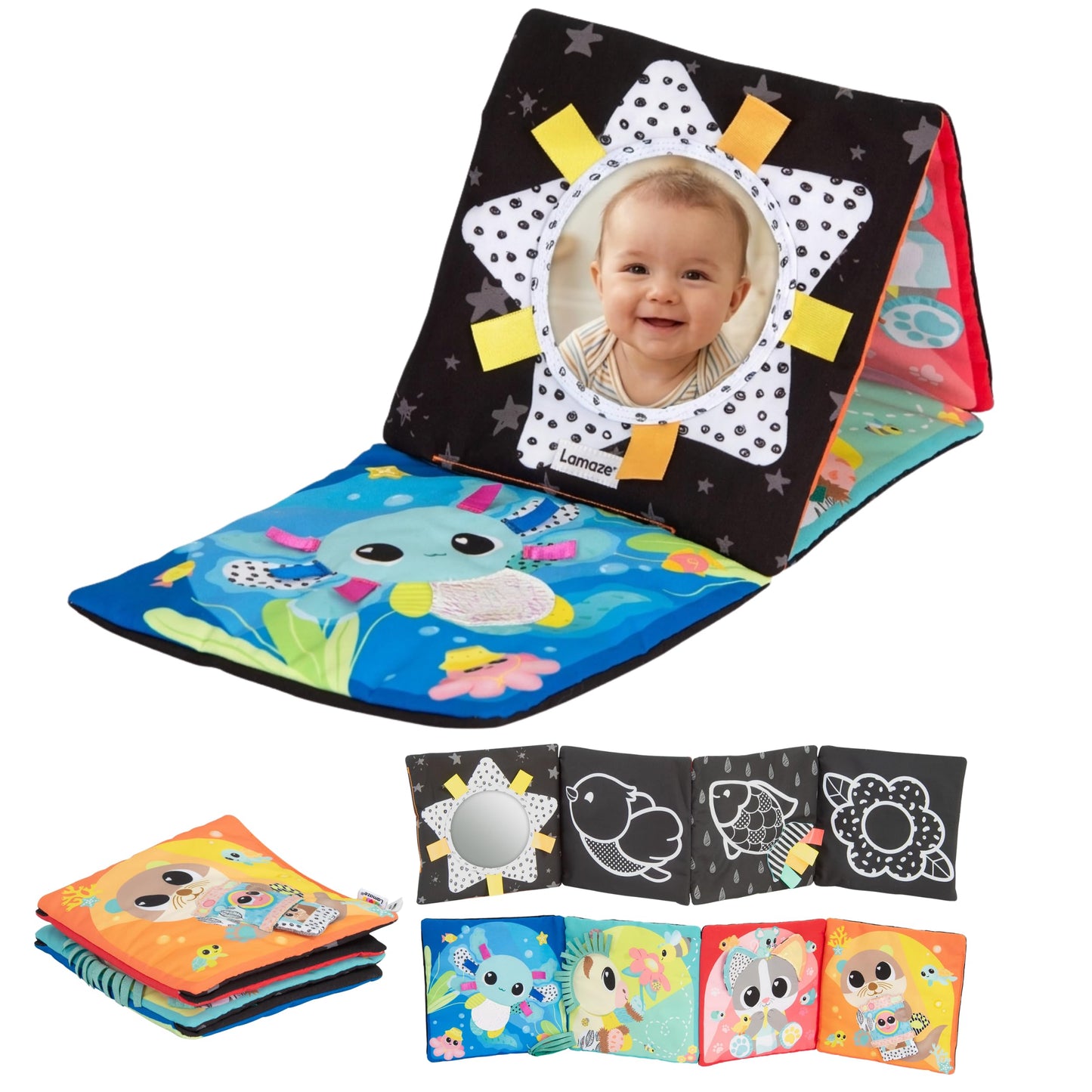 Lamaze Tummy Time Baby Mirror Toy - High Contrast Sensory Mirror for Infant Development, Foldable & Portable Baby Activity Toy, Visual & Fine Motor Stimulation for Newborns - 0 Months and Up