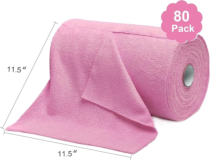 LIVOS Microfiber Cleaning Cloth Roll - 80 Pack, Reusable Paper Towels Pink Tear Away, Microfiber Towels for Cars, Super Absorbent Lint Free Cleaning Rags for House, Kitchen, Window-11.5"x11.5"