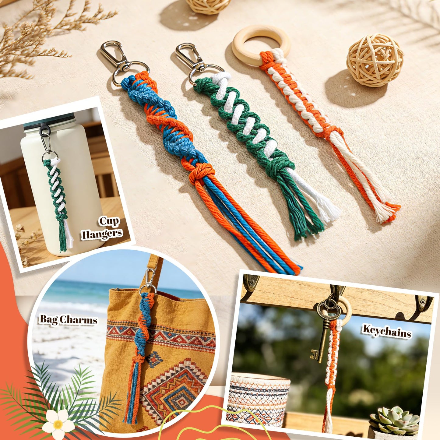 Ecoofor Macrame Kits for Beginners with 366 Feet 3 mm Macrame Cotton Cord, DIY Plant Hanger Kit with Supplies and Instructions, Macrame Beads, Wooden Rings, Dream Catcher Rings