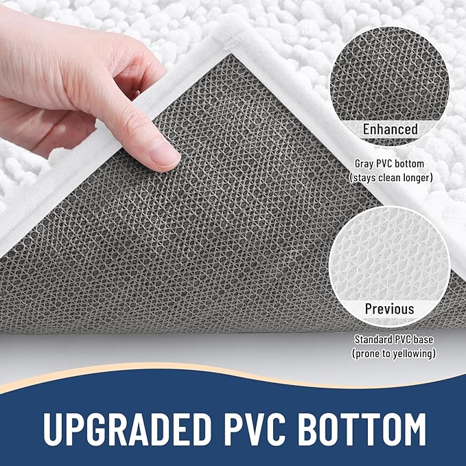 Arotive Luxury Chenille Bathroom Rug Mat, Extra Soft Thick Absorbent Shaggy Bath Rugs, Non-Slip Machine Wash Dry, Plush Bath Mats for Bathroom, Shower and Tub, 60x24, White