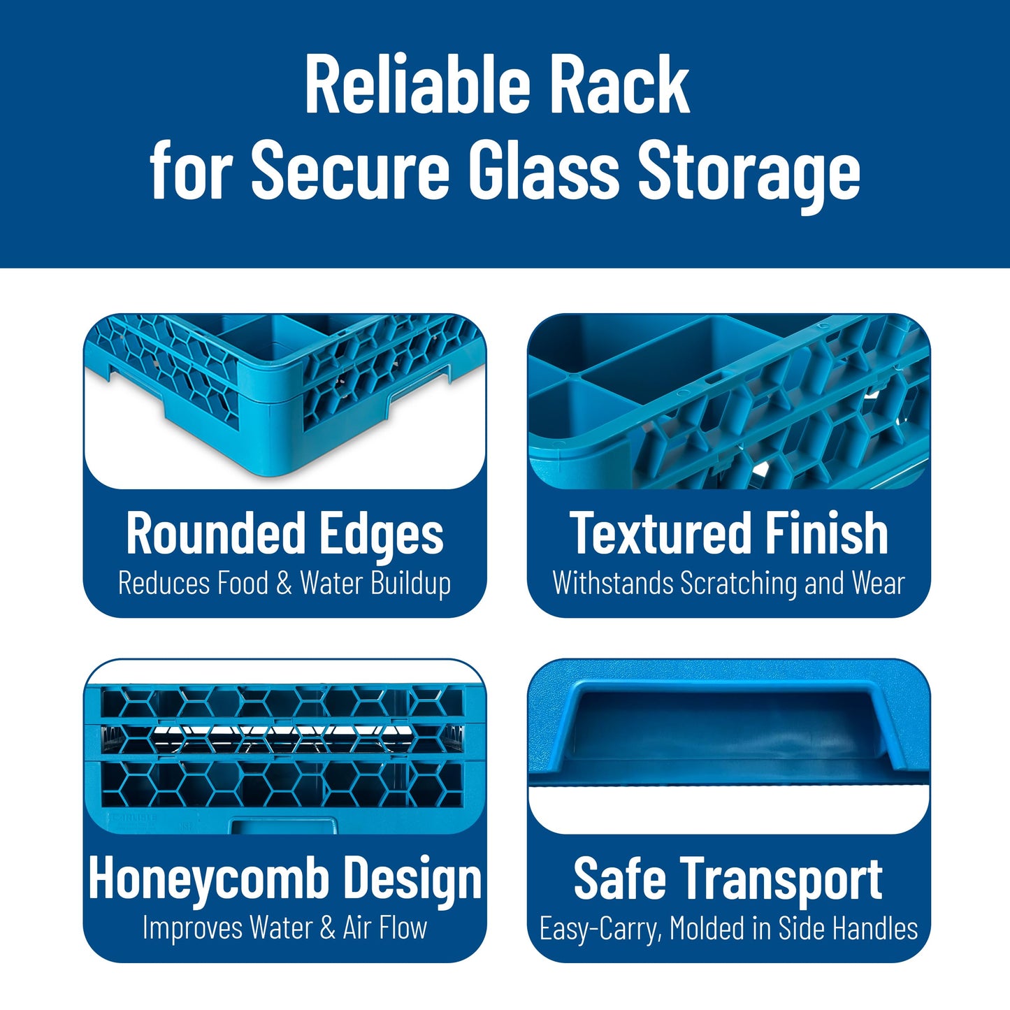 Carlisle FoodService Products OptiClean Plastic 25-Compartment Divided Glass Rack with Extender, Blue, (Pack of 3)