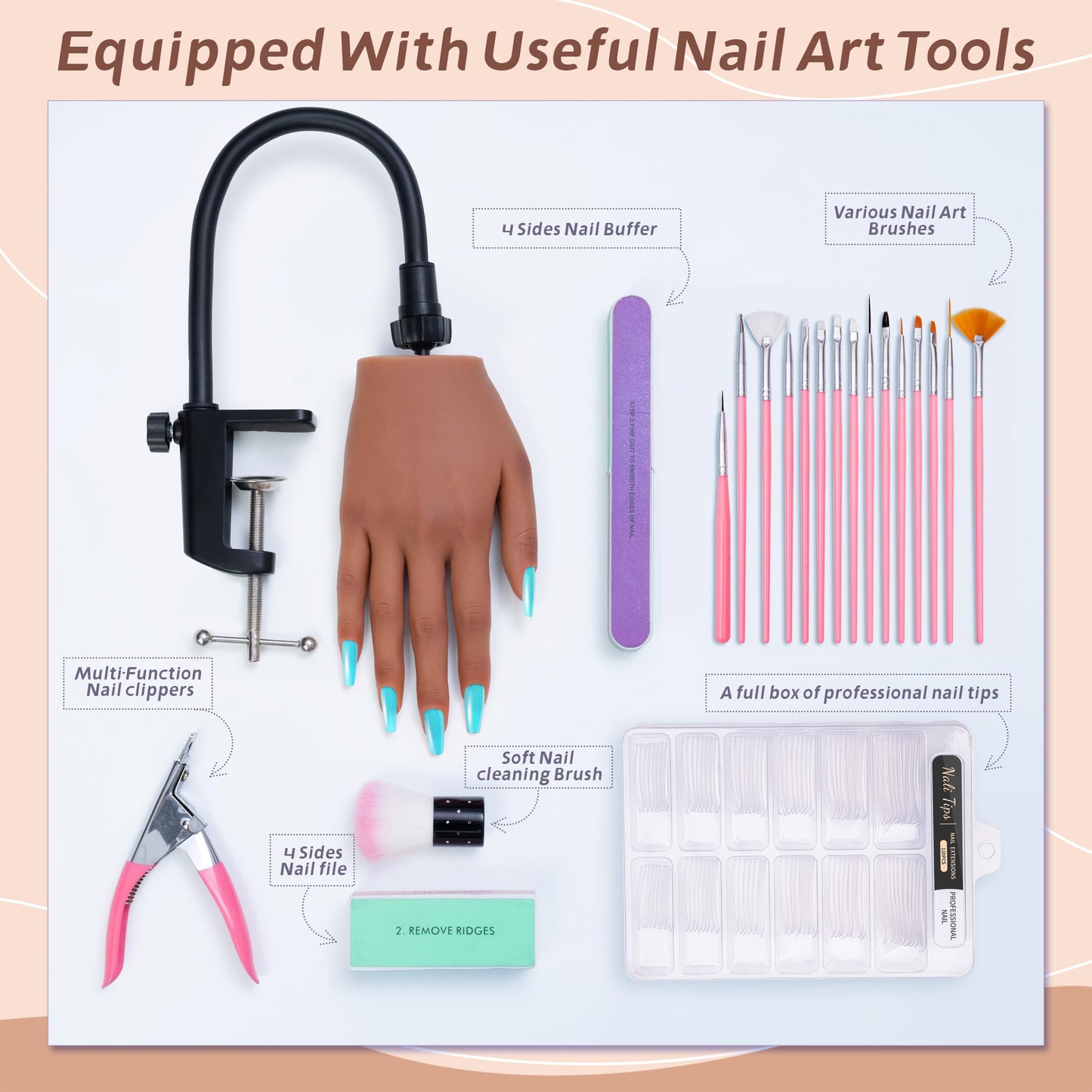 Veikmv Practice Hand for Acrylic Nails, Realistic Silicone Training Hand with Flexible Fingers for Nail Art Practice,Professional Mannequin Hand Model Kit for Gel Polish
