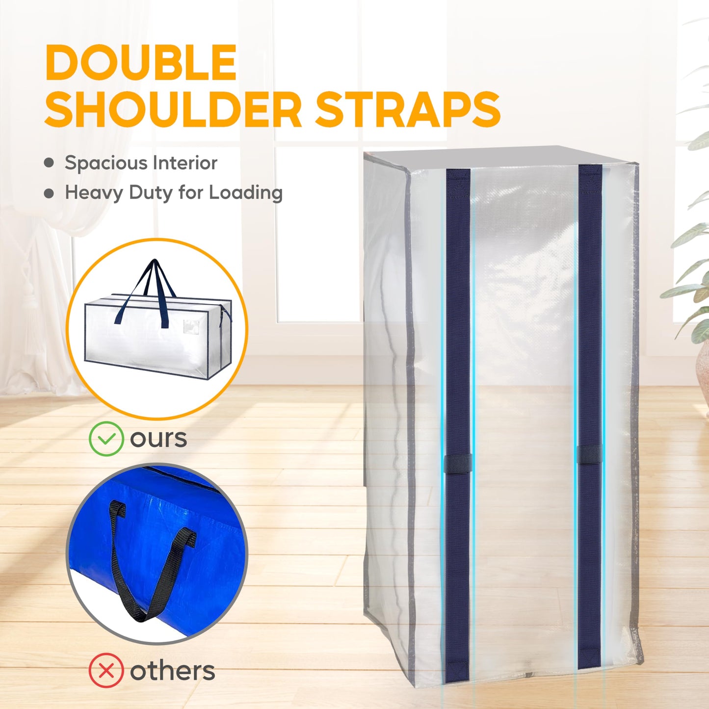 HealSmart 6 Pack Extra Large Moving Bags with Zippers & Carrying Handles, Heavy-Duty Storage Tote Moving Boxes for Dorm Room Essentials Storage Bags, Clear