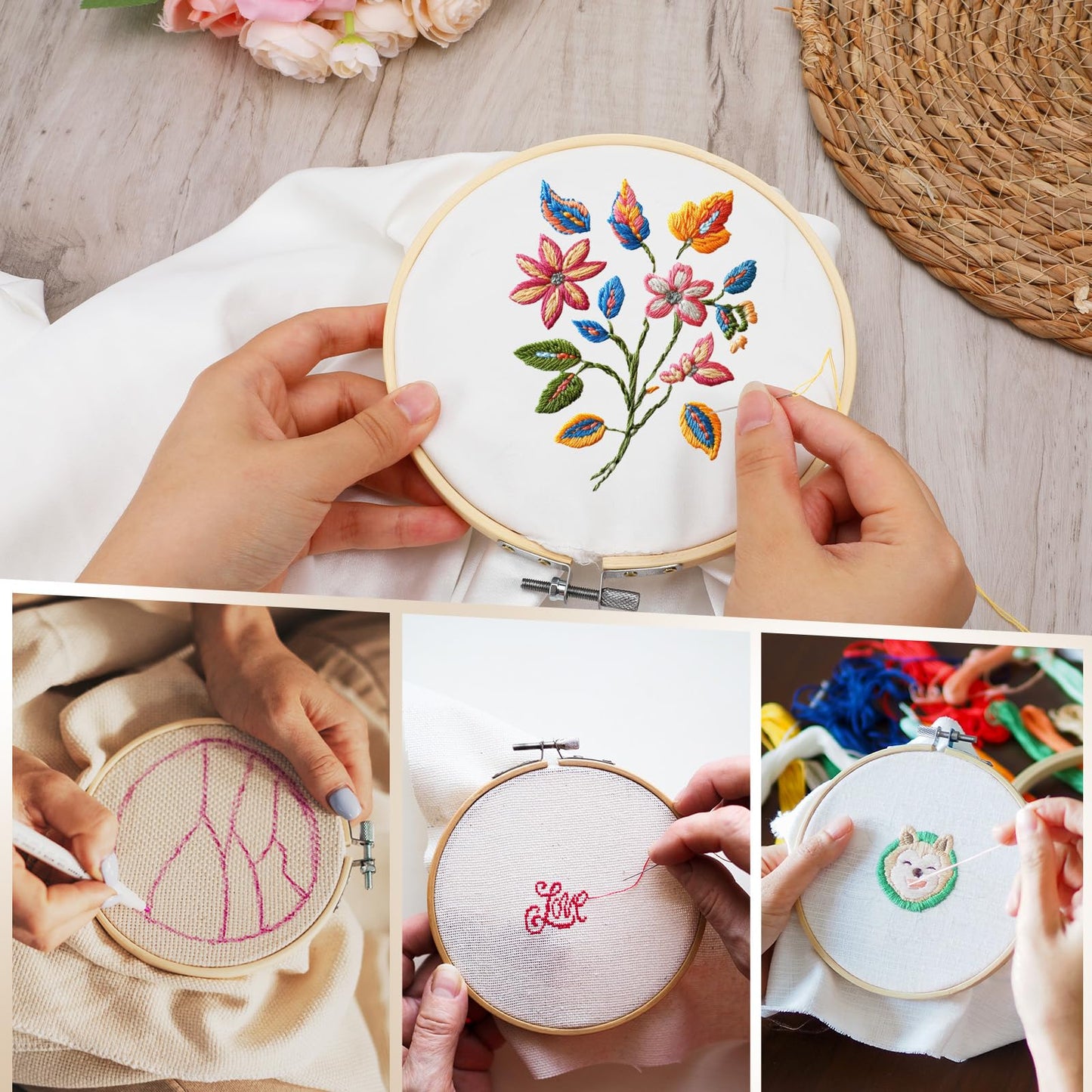 40 Pieces 6 Inch Round Embroidery Hoops Bulk Bamboo Frame Circle Cross Stitch Hoop Ring for Embroidery Art Craft Sewing
