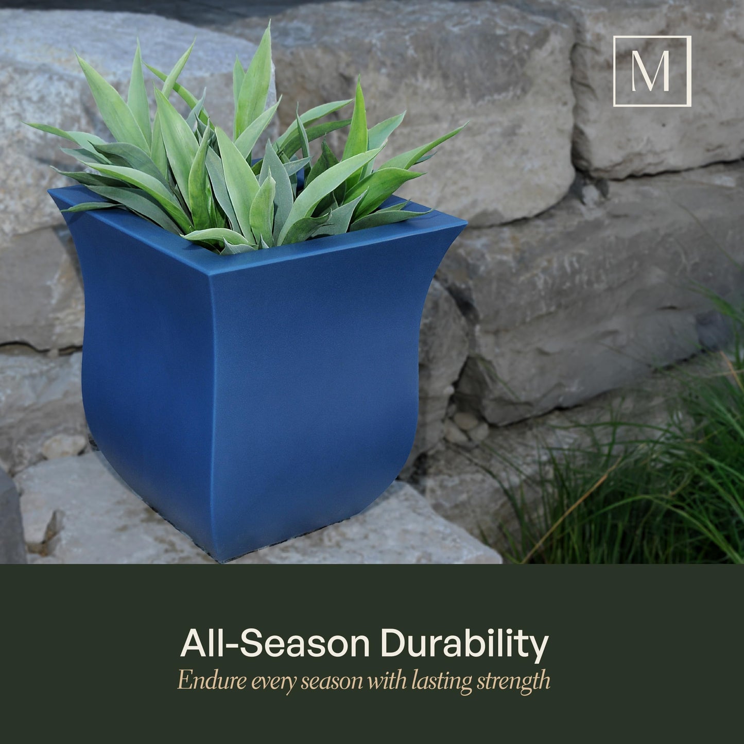 Mayne 5873-NB Polyethylene Planter, Neptune Blue 16x16