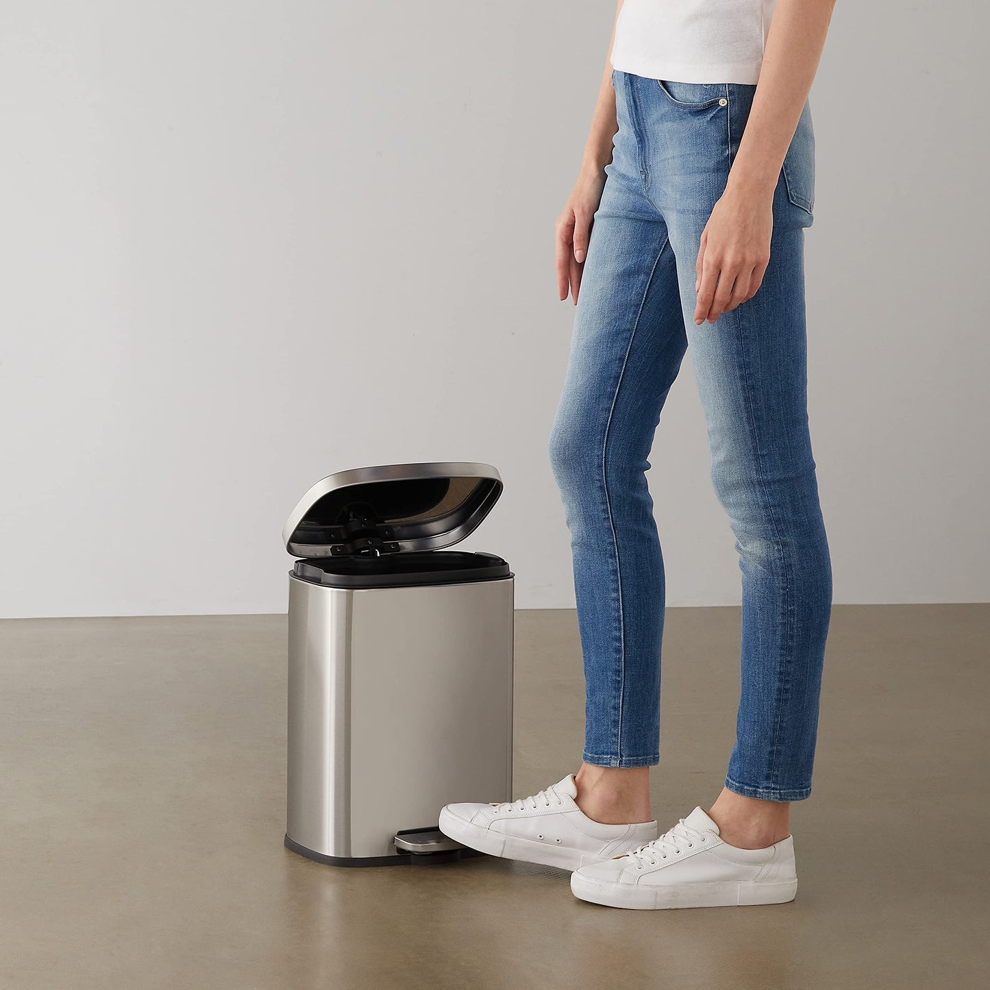 Amazon Basics Smudge Resistant Small Rectangular Step Pedal Trash Can with Soft-Close Lid, Removable Inner Bucket, Brushed Stainless Steel, 12 Liter/3.1 Gallon, Satin Nickel Finish