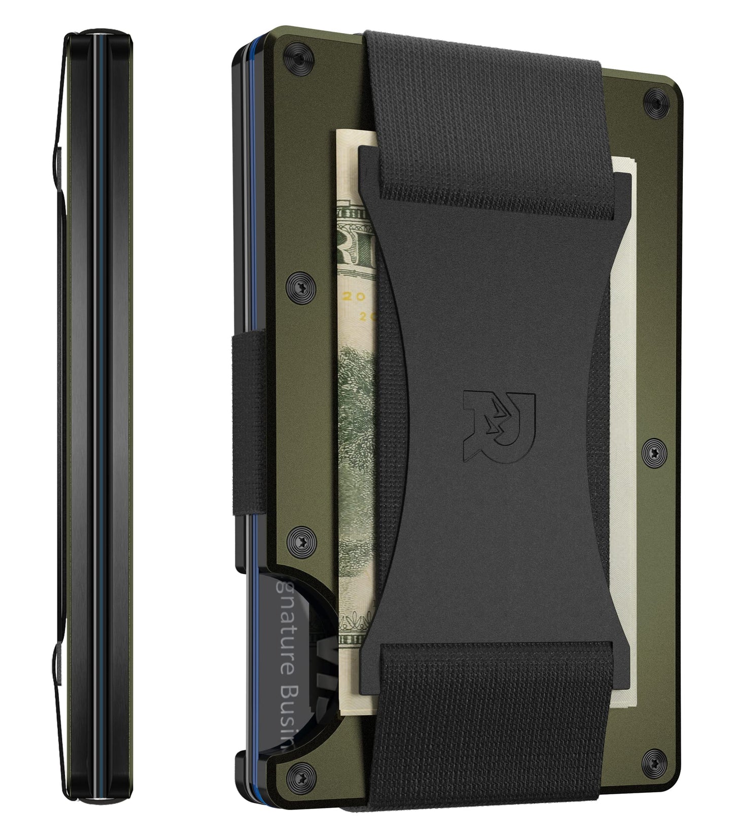 Ridge Wallet for Men - Slim Minimalist Compact Wallet and Card Holder, RFID Protected Front Pocket Wallets for Men with Integrated Cash Strap (Matte Olive)