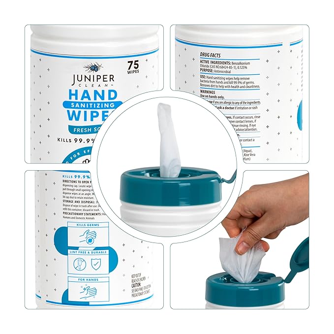 4 Pack Hand Sanitizing Wipes, 300 Count Canister Disposable Hand Sanitizer Wipes, Fresh Scent, Lint Free & Durable