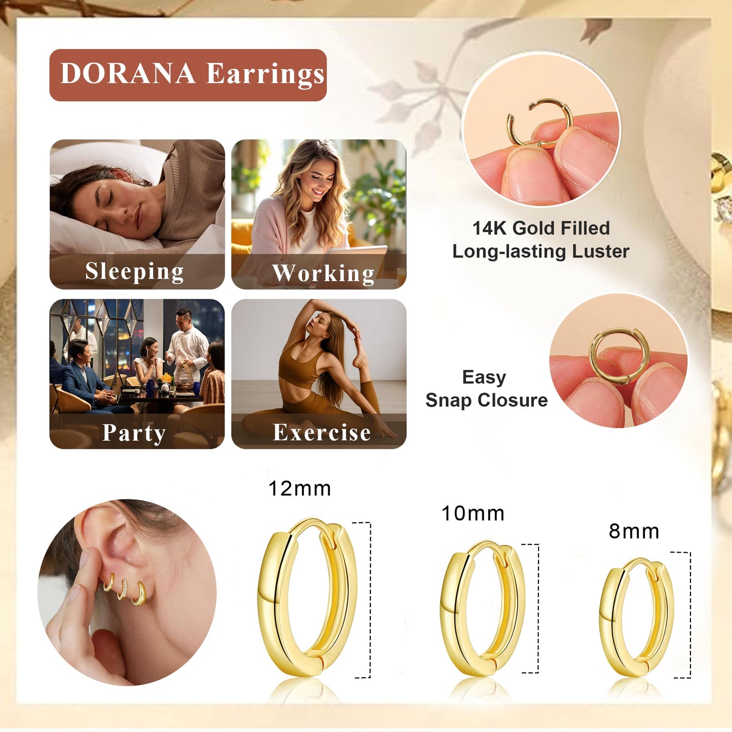 DORANA 14K Gold Plated Small Hoop Earrings for Women Gold Huggie Earrings Non Tarnish Small Hoops Stackable Earring Stacks Sets for Multiple Piercing