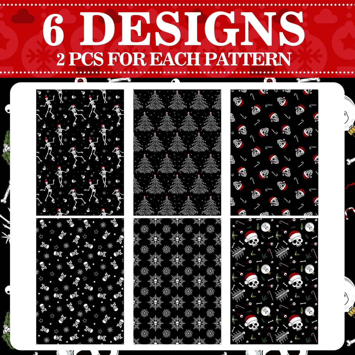 Watersay 12 Pcs Gothic Christmas Wrapping Paper Skeleton Skull Christmas Wrapping Paper Gift Wrap Skull Snowflake Wrap Decoration for Xmas Gift Arts Crafts
