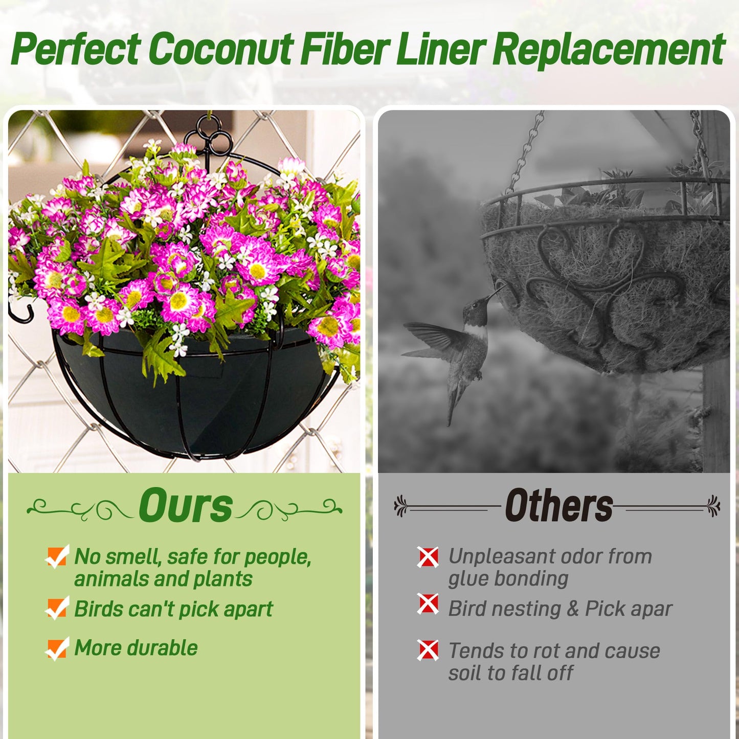 Sumloty 8 Pack 14 Inch Fabric Planter Basket Liner- Felt Flower Pot Liners Replacement Coco Fiber Liner for Hanging Basket Flowers Round Hanging Basket Liners Prevent Birds from Nesting
