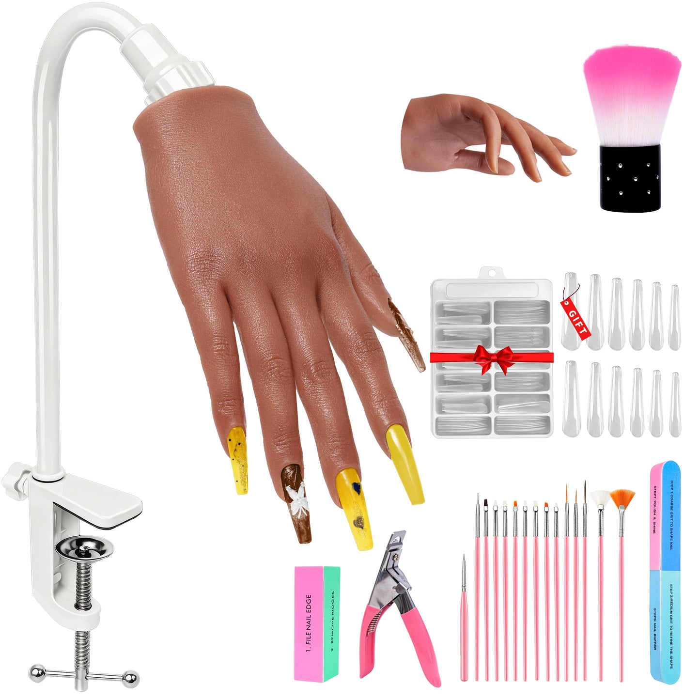 Veikmv Practice Hand for Acrylic Nails,Silicone Nail Practice Kit for Hands,with Flexible Bendable Fingers,Nail Art Gel Polish Practice, Manicure Supplies for Beginners
