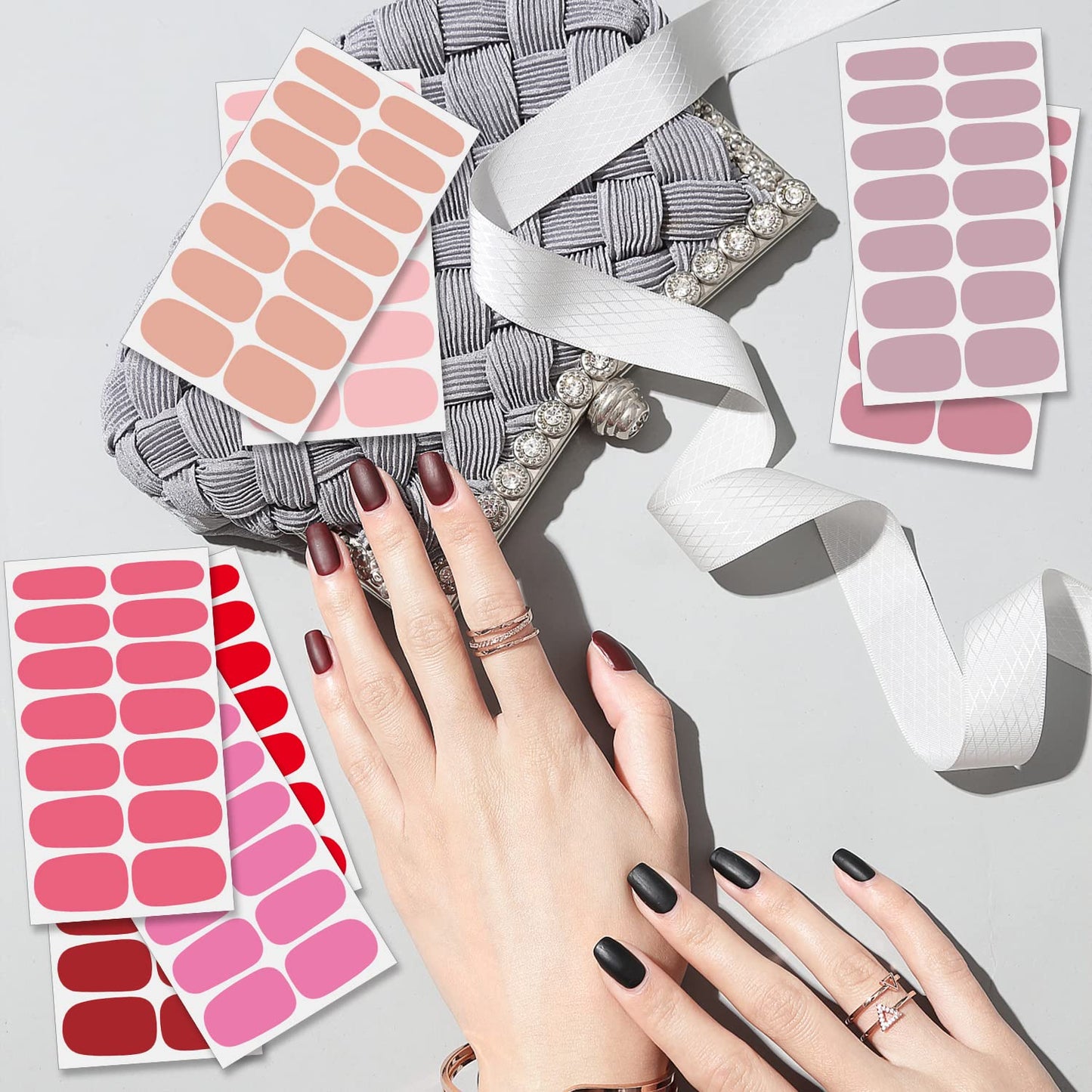 SILPECWEE 20 Sheets Nail Wraps for Women Red Pink Style Nail Polish Strips Solid Color Nail Polish Stickers Gel Nail Strips Self Adhesive Fingernail Stickers Nail Art with 1pc Nail File