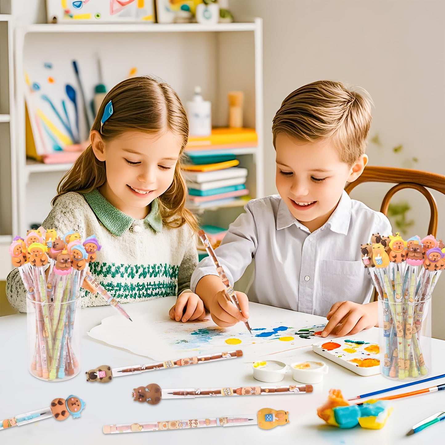 Ulema 48 Pieces Cute Capybara Stackable Pencils Capybara Study Supplies Translucent Multi Point Push Fun Pencils Gifts for School Supplies Classroom Rewards.