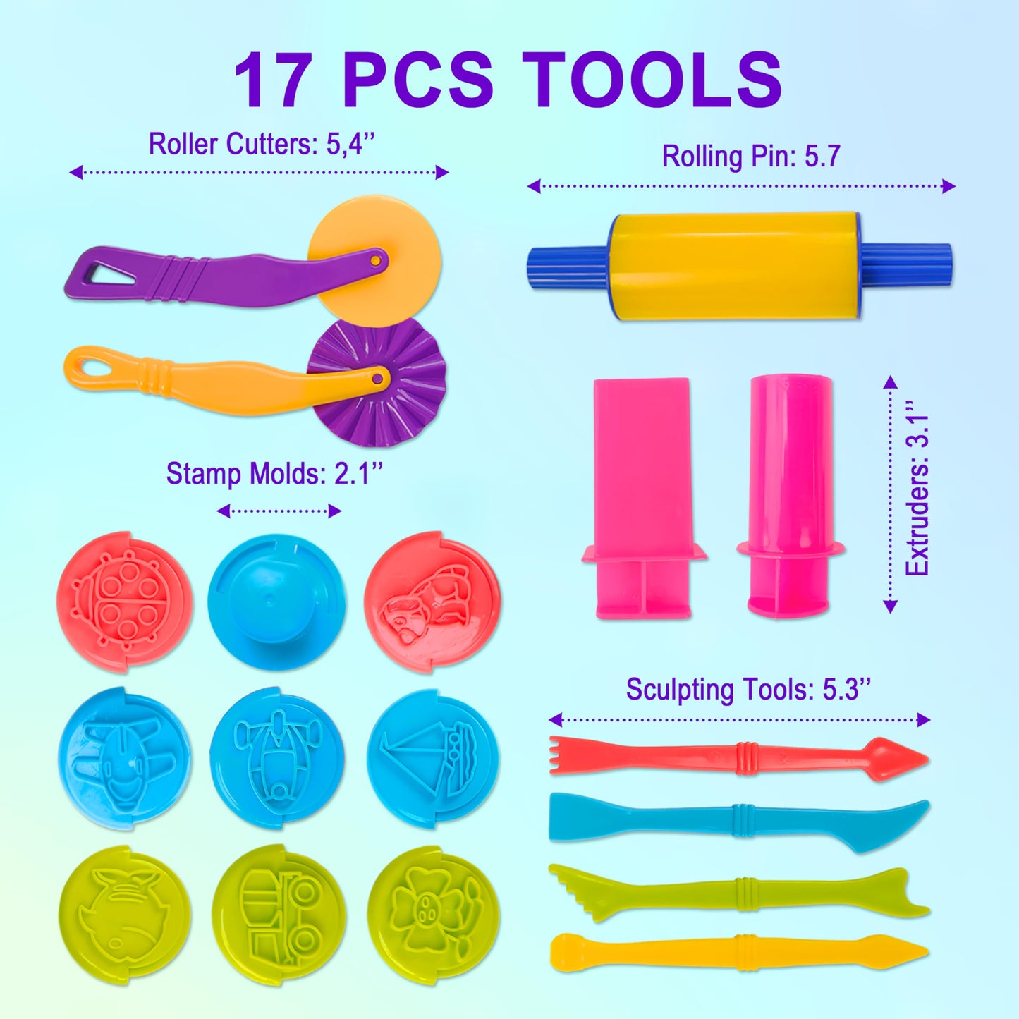 Carolart Sand and Dough Tools Set, 6 Colors Cloud Sand Kit with Storage Box, Play Tools with Clay Accessories, Rolling Pin, Educational Toys and Gift for Toddlers Age 3+
