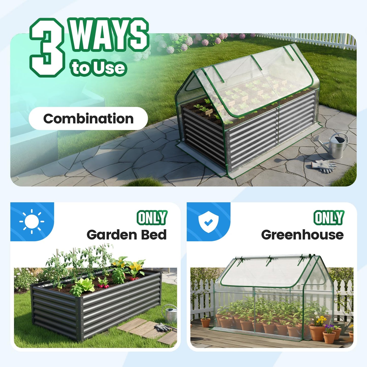 Quictent Raised Garden Bed Galvanized Raised Beds for Gardening Vegetables with Cover 6x3x2 ft Tall Metal Planter Box Outdoor Use (Clear)