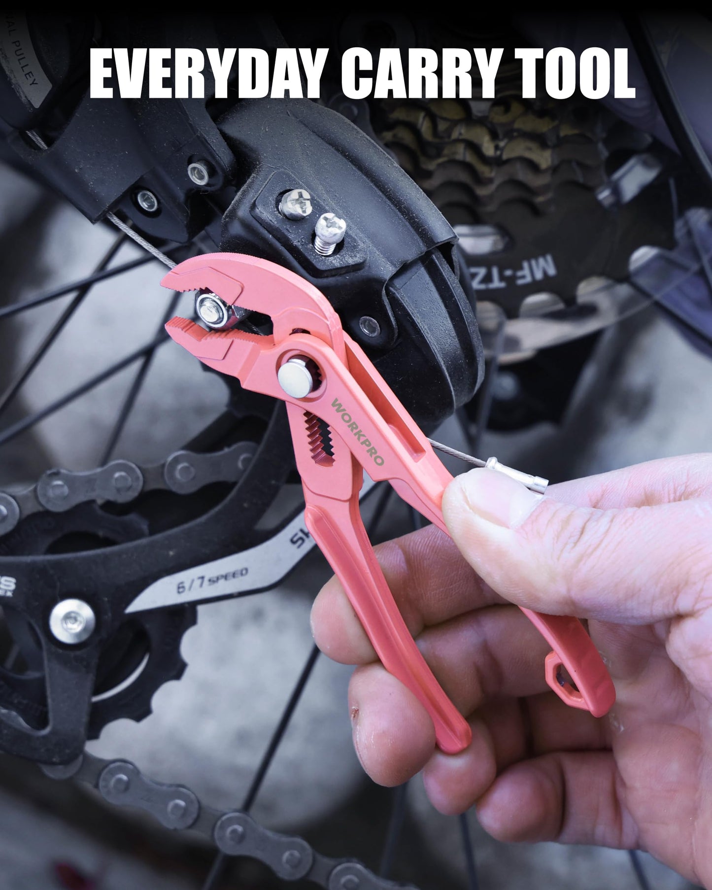 WORKPRO Mini Water Pump Pliers, 4-Inch Groove Joint Pliers, Fast Adjustable Tongue and Groove Plier with 15-Position Push-Lock, V-Jaw for Multi-Surface Grip, EDC Plier for Tight Spaces & Versatile Use