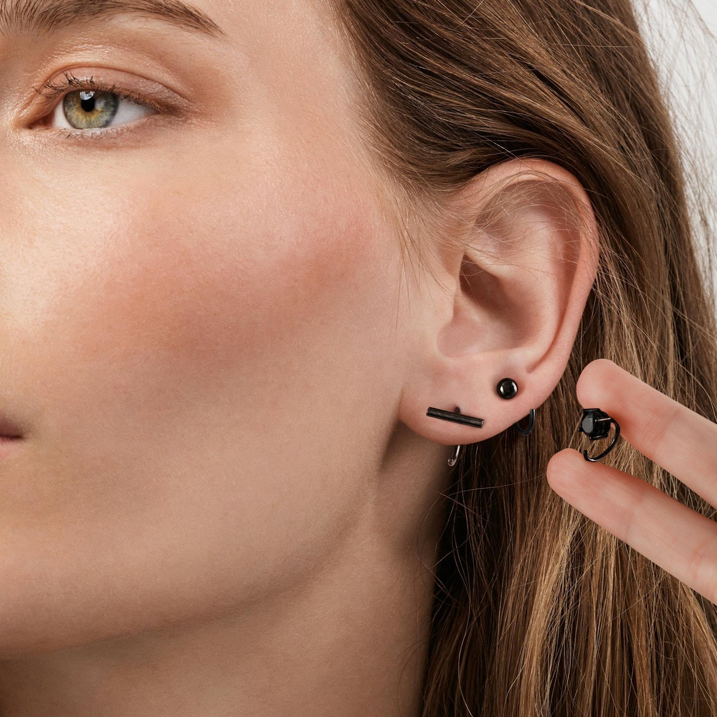 Black Half Hoop Earrings 925 Sterling Silver Small Huggie Hoop Earrings Set for Women 3 Pairs Open Hoop Earrings