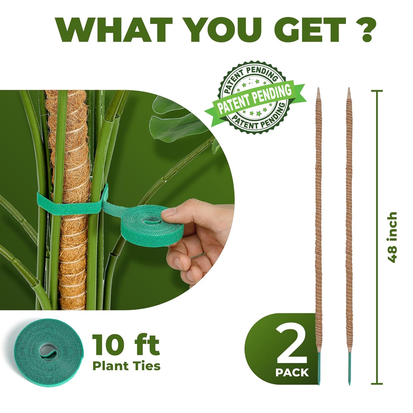 2 Pack 48'' Bendable Moss Pole Monstera Plant Support for Climbing Indoor Plants - Stakes for Potted Climbers - Tall Sticks Indoor Trellis for Houseplants - Accessories for Monstera Pot