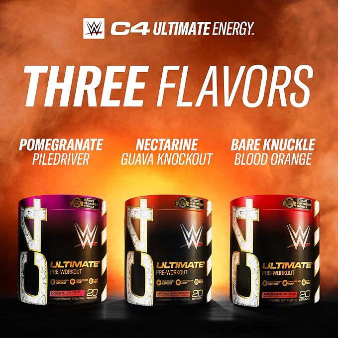 Cellucor C4 Ultimate x WWE Pre Workout Powder Pomegranate PileDriver - Sugar Free Preworkout Energy Supplement for Men & Women - 300mg Caffeine + 3.2g Beta Alanine + Patented Creatines - 20 Servings