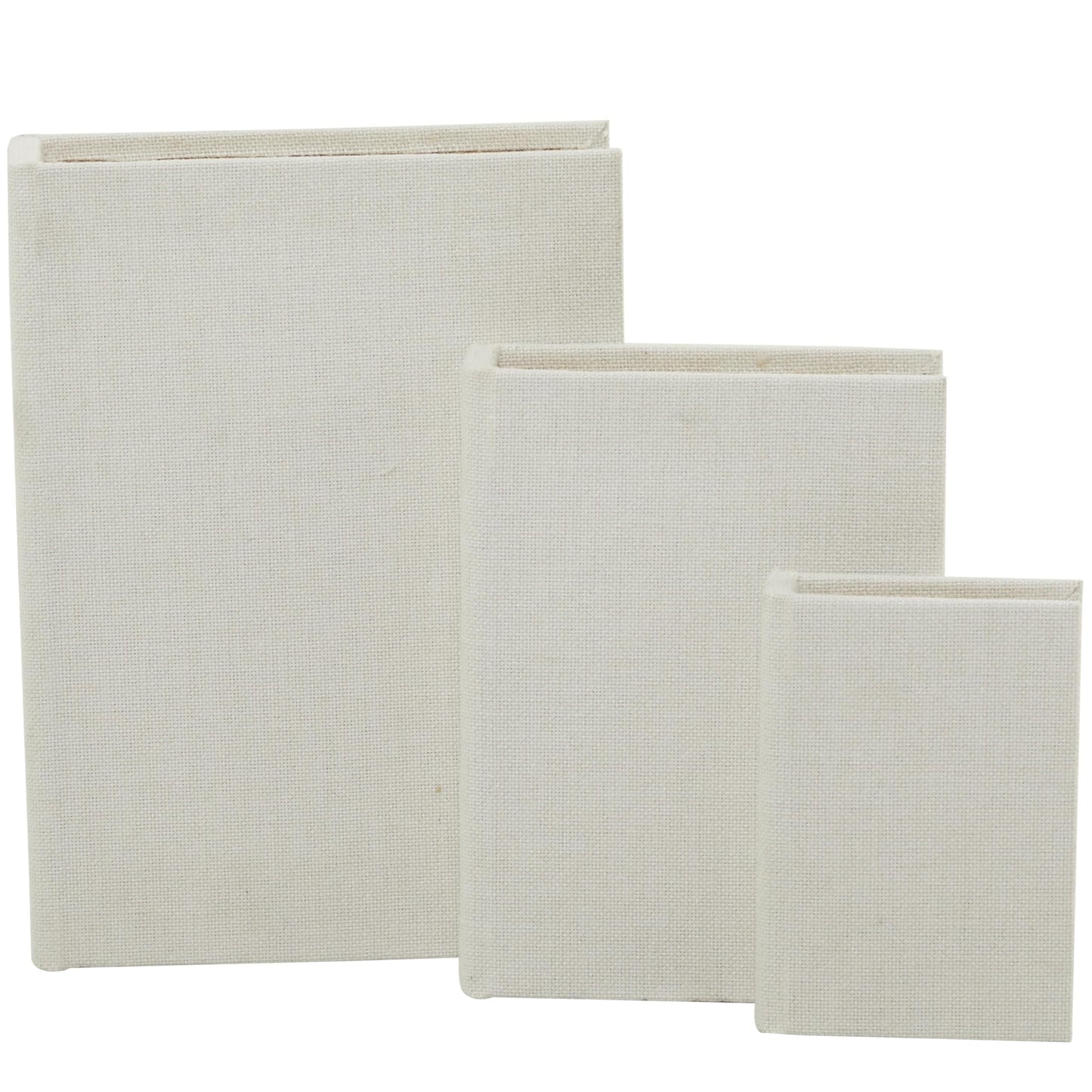 Deco 79 Linen Fabric Decorative Box Faux Storage Book Book Shaped Boxes, Set of 3 Decorative Keepsake Boxes 12", 9", 6"H, White