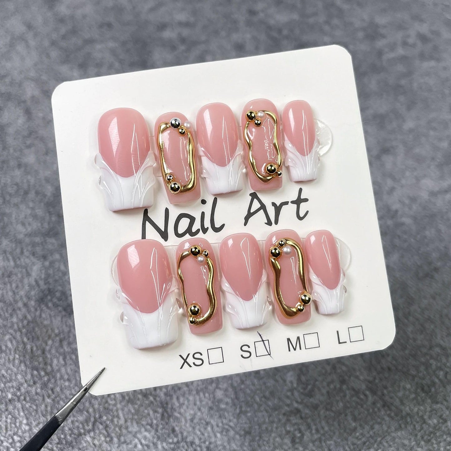 Threelegscat Square Handmade Press on Nails Medium Nails Press Ons With 3d Flower and French Tip Design Reusable Fake Nails for Women for Spring and Holiday 10pcs M Size Pattern S1110
