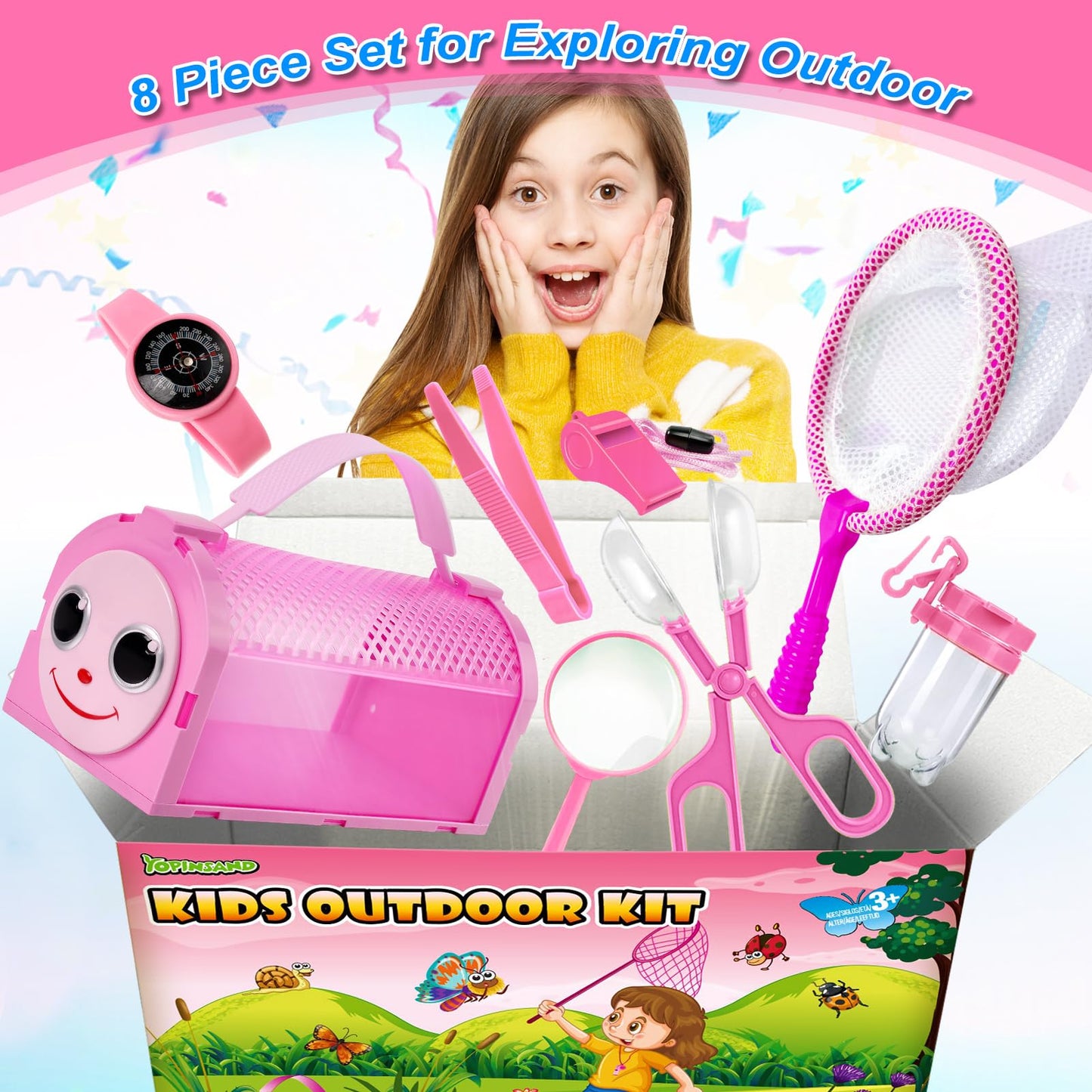 YOPINSAND Bug Catcher Kit & Outdoor Explorer Kit for Kids, 10 Pcs Bug Catching Kit with Toy Cage, Backpack, Manifying Glass, Toy Net, Outdoor Exploration Toys Gift for Boys Girls 3-12
