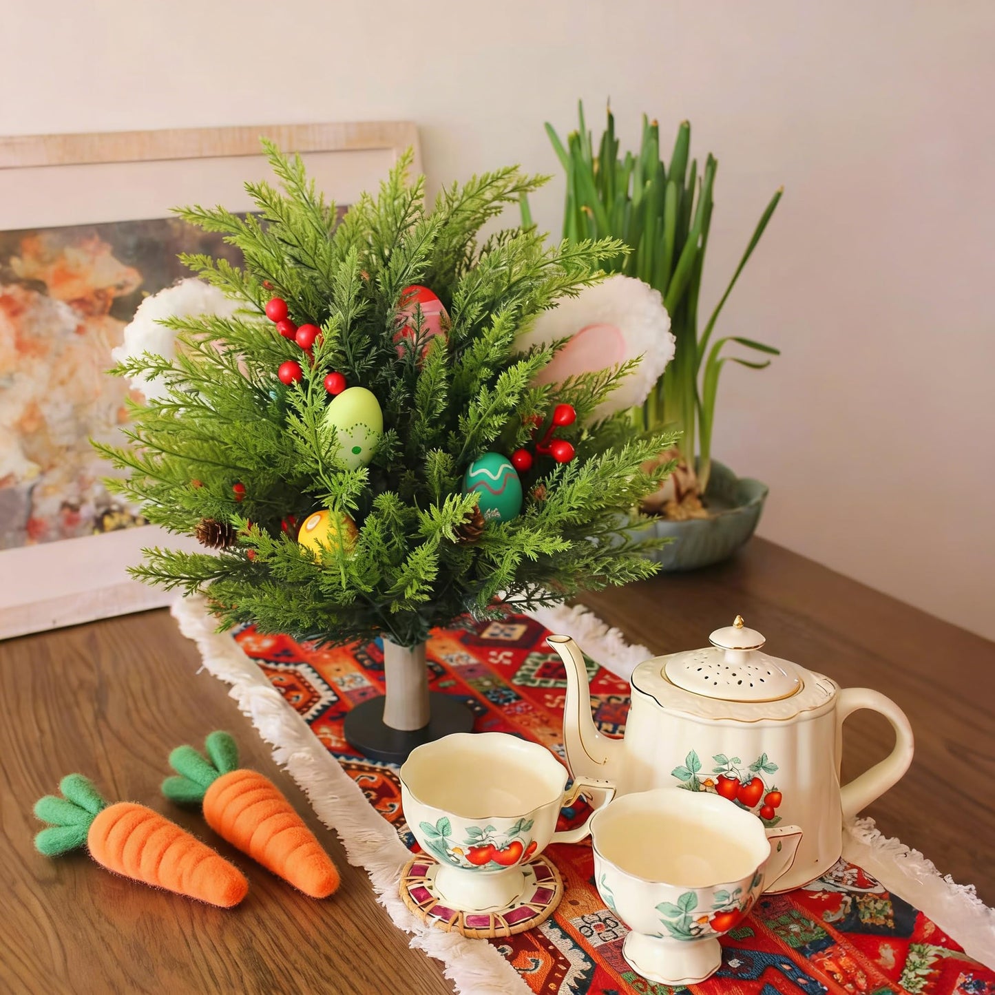Allesgute Easter Decorations,1Pcs Artificial Easter Egg Flower Table Ornaments, Eggs Berry Picks with Bunny Ears, Easter Decorations for homeDecor, DIY, Weddings, Spring Celebrations