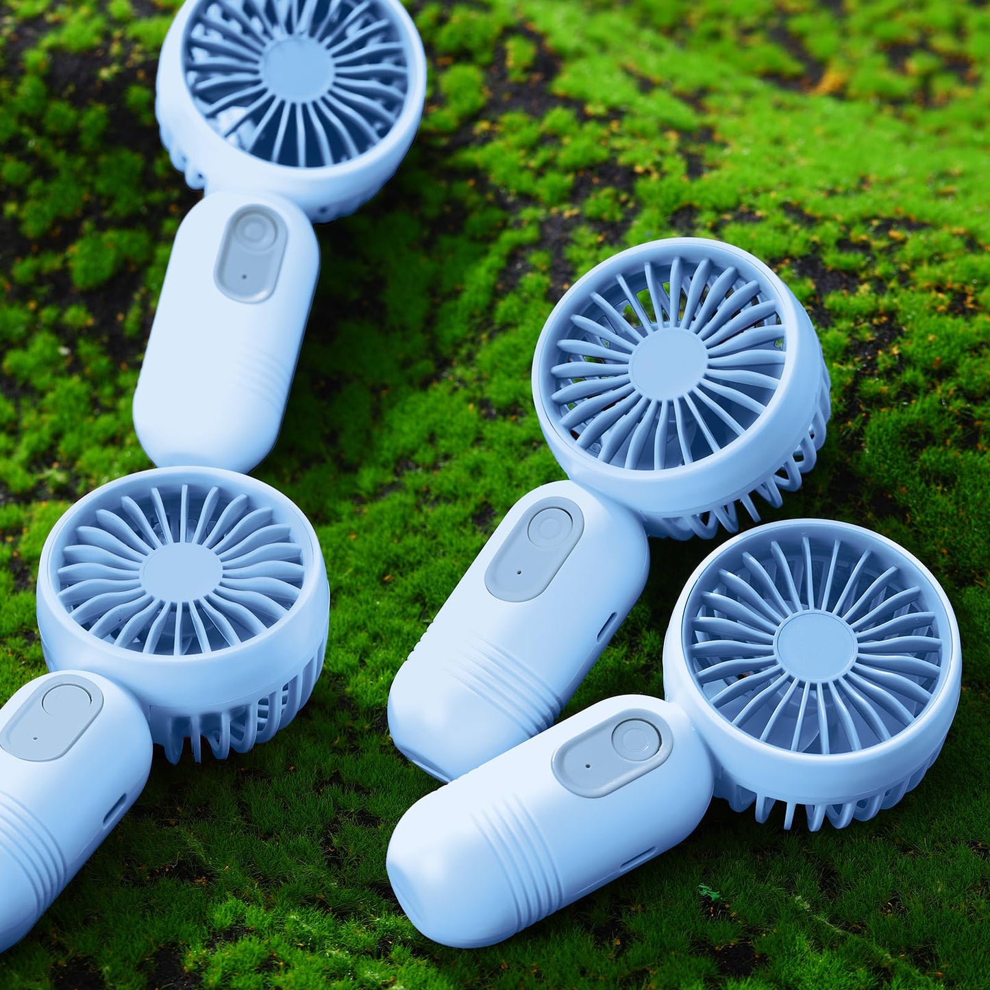 Rossesay 6 Pcs Mini Portable Fan Bulk Cute Handheld Lightweight Small Little Personal Hand Eyelash Fan 3 Speeds USB Rechargeable for Women Men Indoor Outdoor Makeup Travel (Blue)