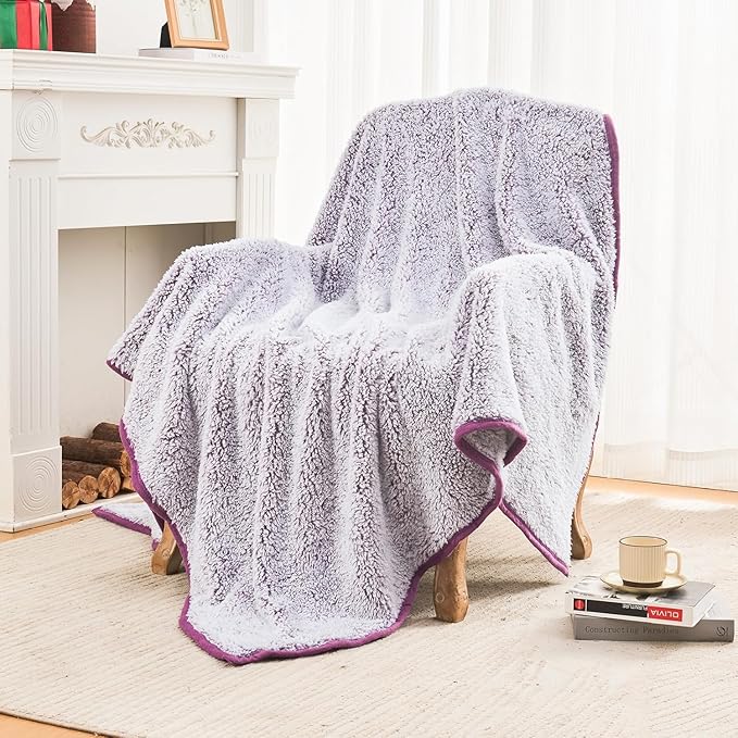 EMME Fleece Twin Blanket, 60x80in, Plush Purple, Soft, Lightweight, Reversible, Warm