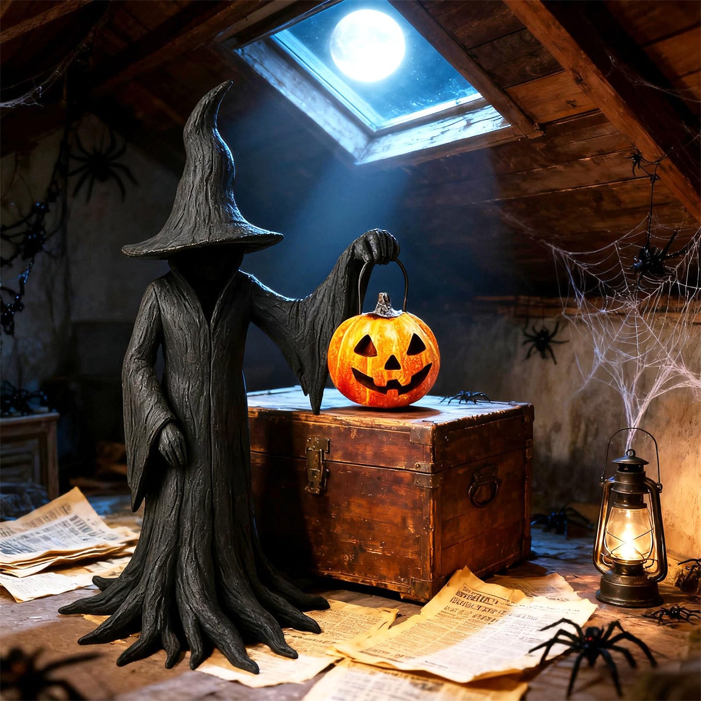 YYPLIAN Gothic Witch Halloween Resin Figurine, 8" Witches Holding Pumpkin Lantern Statue Spooky Witchcraft Ornament for Halloween Home Party Tabletop Decoration (Witch Hold Pumpkin)