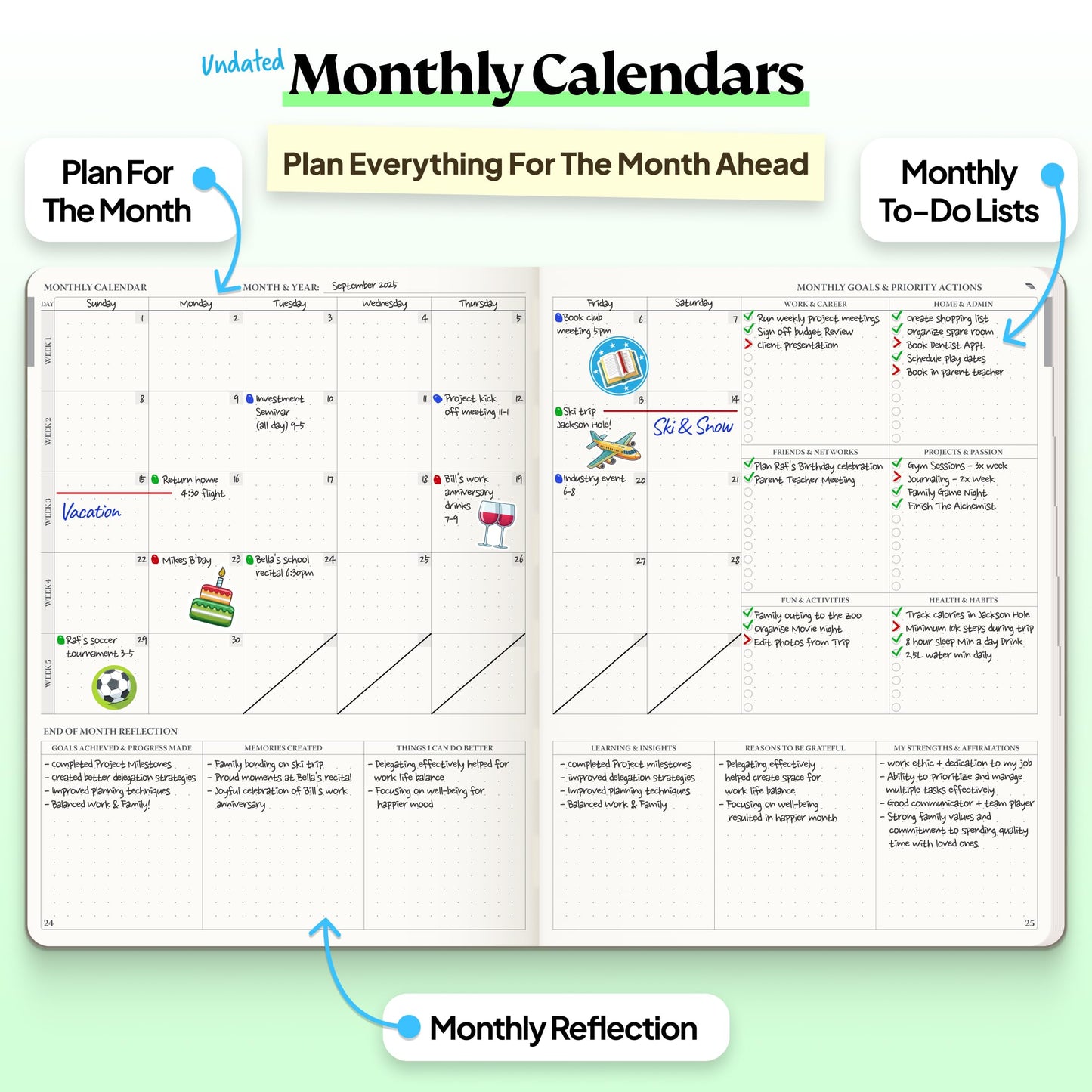 Roterunner Purpose Planner Notebook B5 7.5”x9.8” Undated 2026 Daily Weekly and Monthly Productivity Goal Setting Tool for Work Home ADHD Planner for Adults Self Care Journal