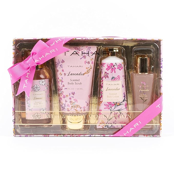 Tahari Spa Gift Set for Women, Lavender Spa Set, Bath Kit for Women Gift Set Includes Body Lotion, Body Wash, Body Scrub, Lotion Gift Set for Women, Birthday Gifts For Women
