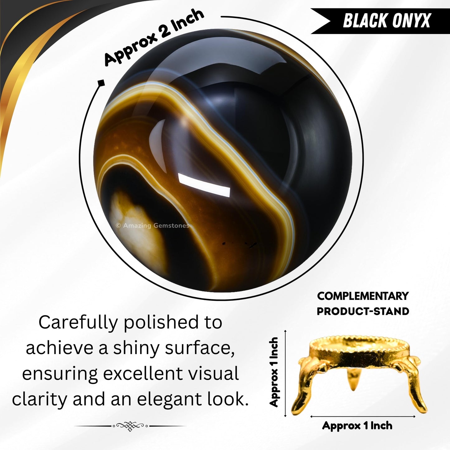 Amazing Gemstone Black Onyx Crystal Ball with Stand - 2" Inches Crystal Sphere Meditation Balls for Witchcraft and Decorative Balls