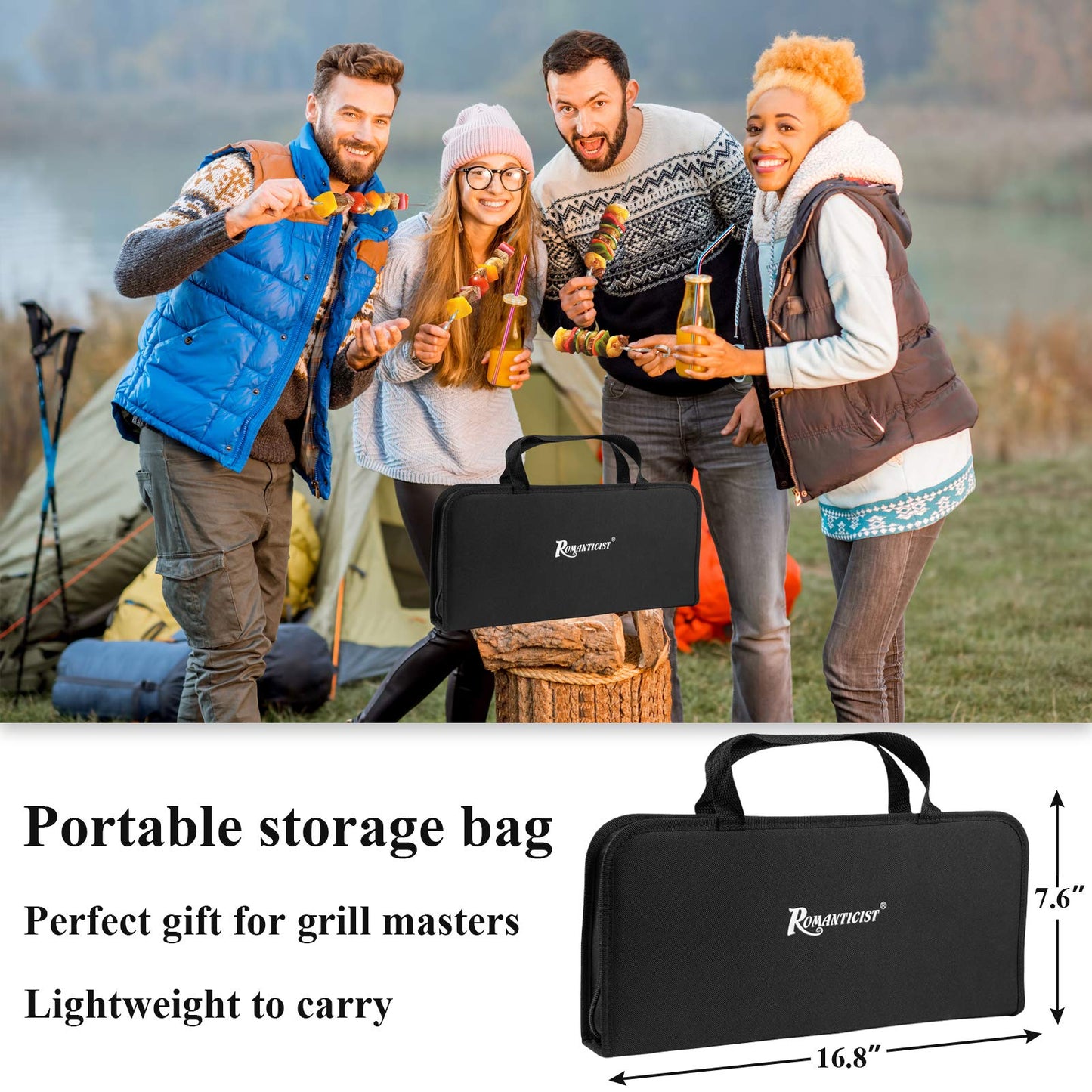 ROMANTICIST 27pcs Heavy Duty Grilling Gifts for Men Dad Fathers Day, Extra Thick BBQ Accessories Tools Set, Stainless Steel Grill Utensils Kit with Meat Claws, Canvas Bag for Outdoor Camping Silver