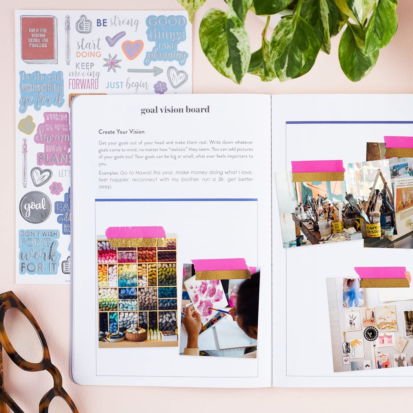 Erin Condren Designer Petite Planner - Goal Setting Journal Editions with Illustrative, Functional, Cute Sticker Pack that Includes Inspirational Quotes for Customization (Goal Setting 2)