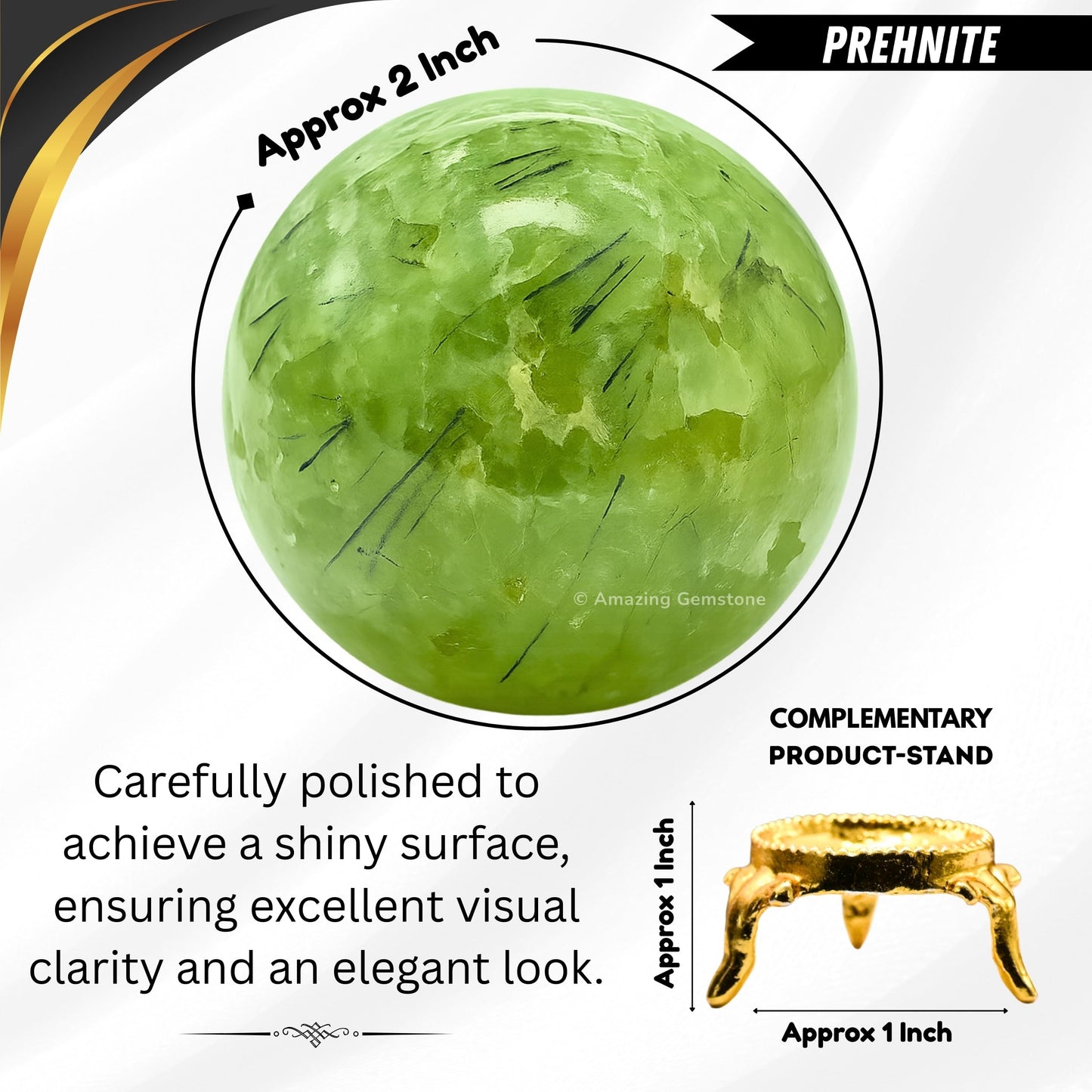 Amazing Gemstone Prehnite Crystal Ball with Stand - 2 Inches Crystal Sphere Meditation Balls for Witchcraft and Decorative Balls